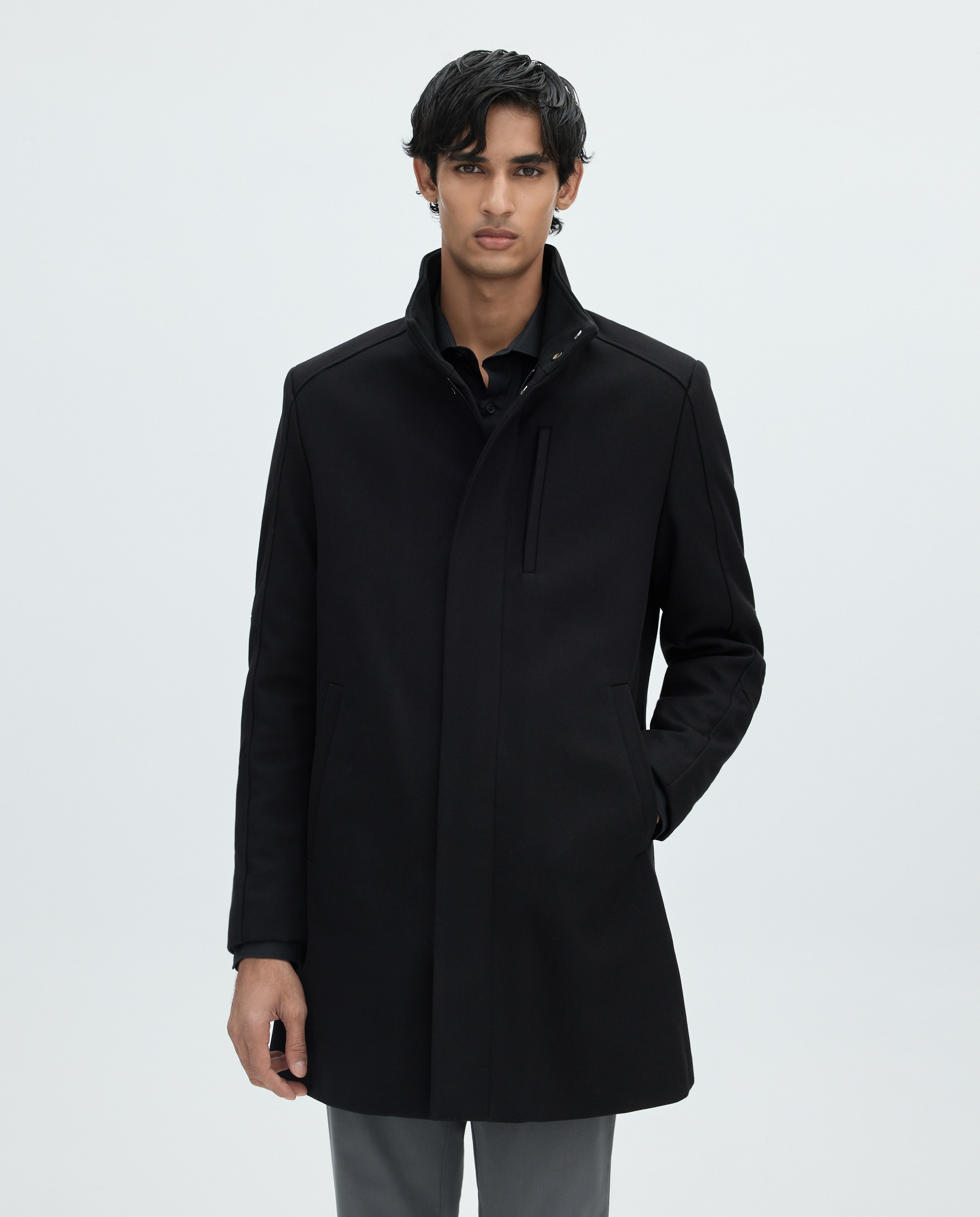 Abrigo chimenea de hombre - Easy Wear - Negro Negro-1