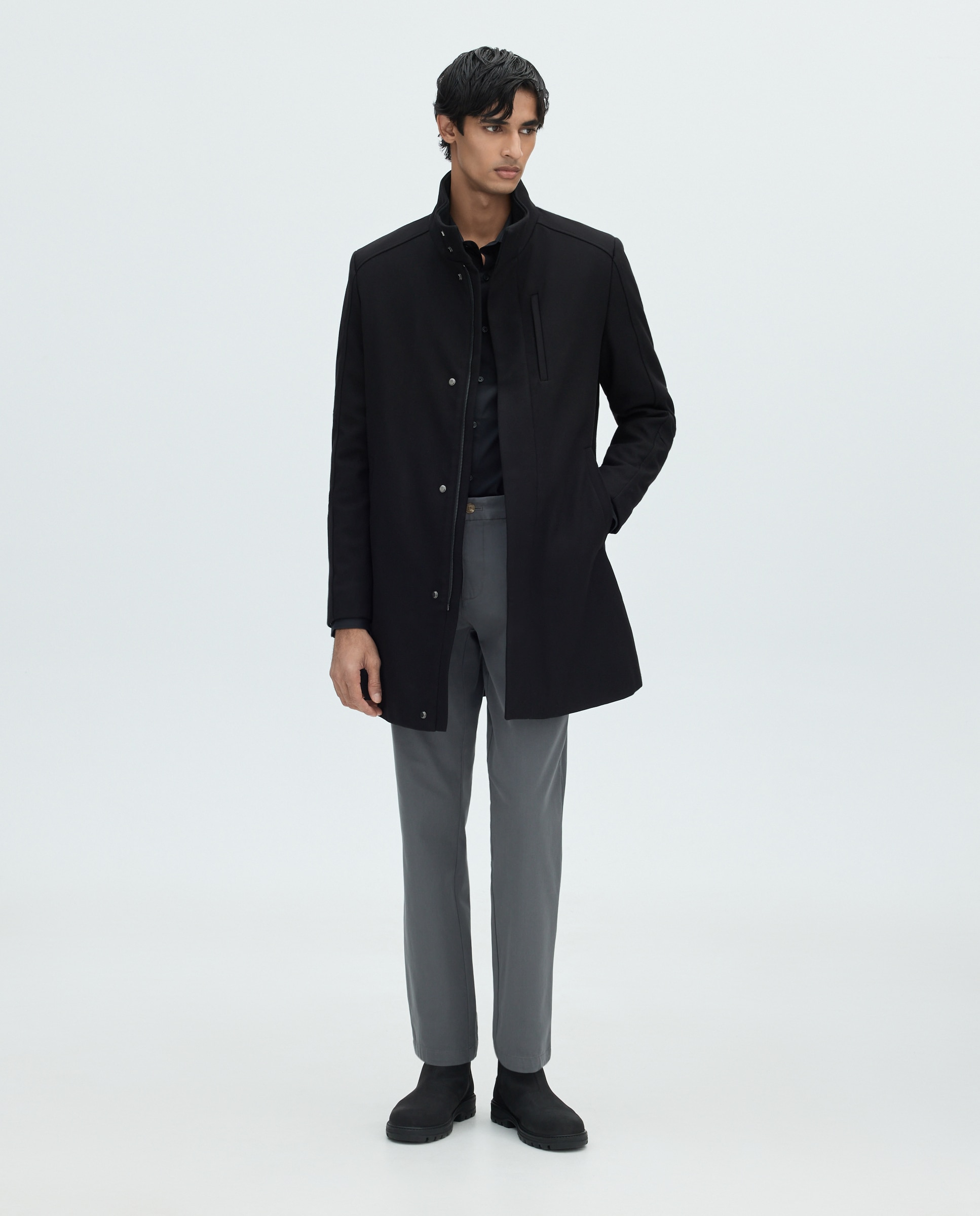 Abrigo chimenea de hombre - Easy Wear - Negro Negro-2