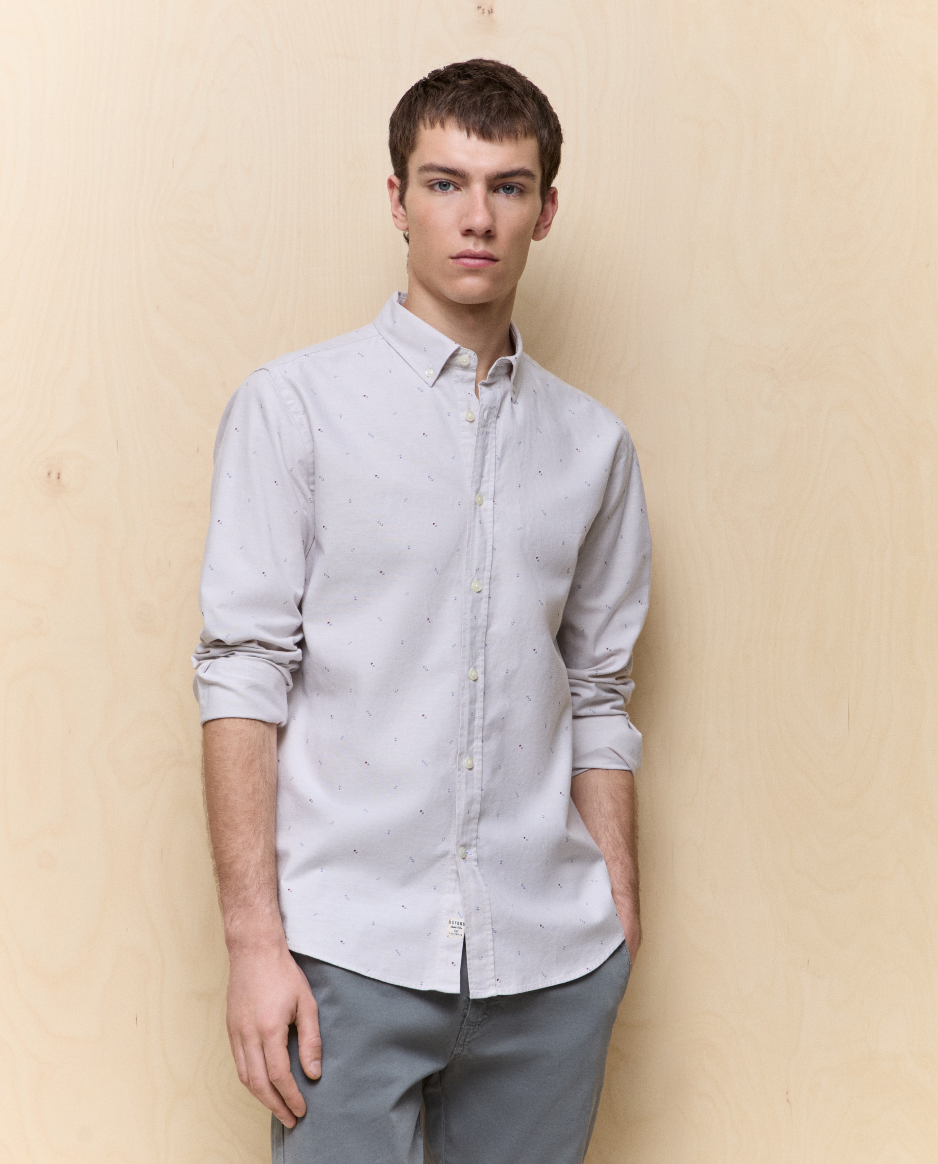 Imagem 0 de Camisa de Manga Comprida com Estampado Oxford