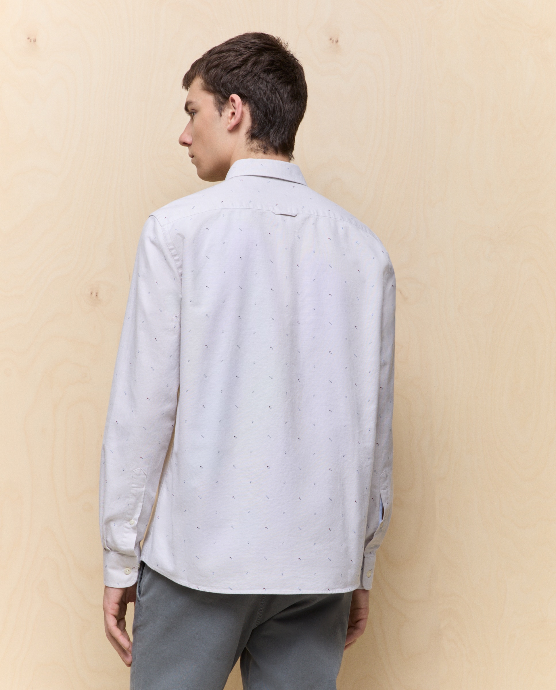 Camisa de Manga Comprida com Estampado Oxford 850 Pedra-3