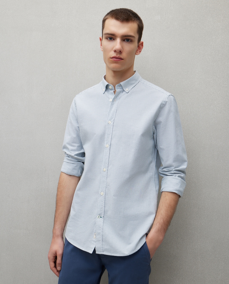 Camisa Oxford com Manga Comprida e às Riscas 520 Caqui-1