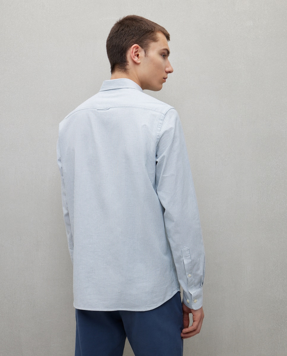 Camisa Oxford com Manga Comprida e às Riscas 520 Caqui-2