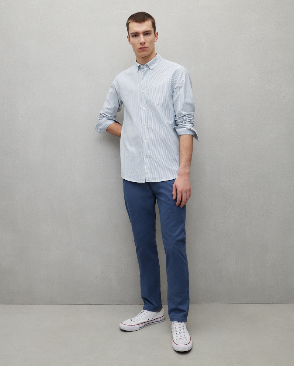 Camisa Oxford com Manga Comprida e às Riscas 520 Caqui-3