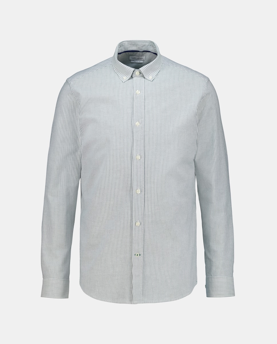 Camisa Oxford com Manga Comprida e às Riscas 520 Caqui-4