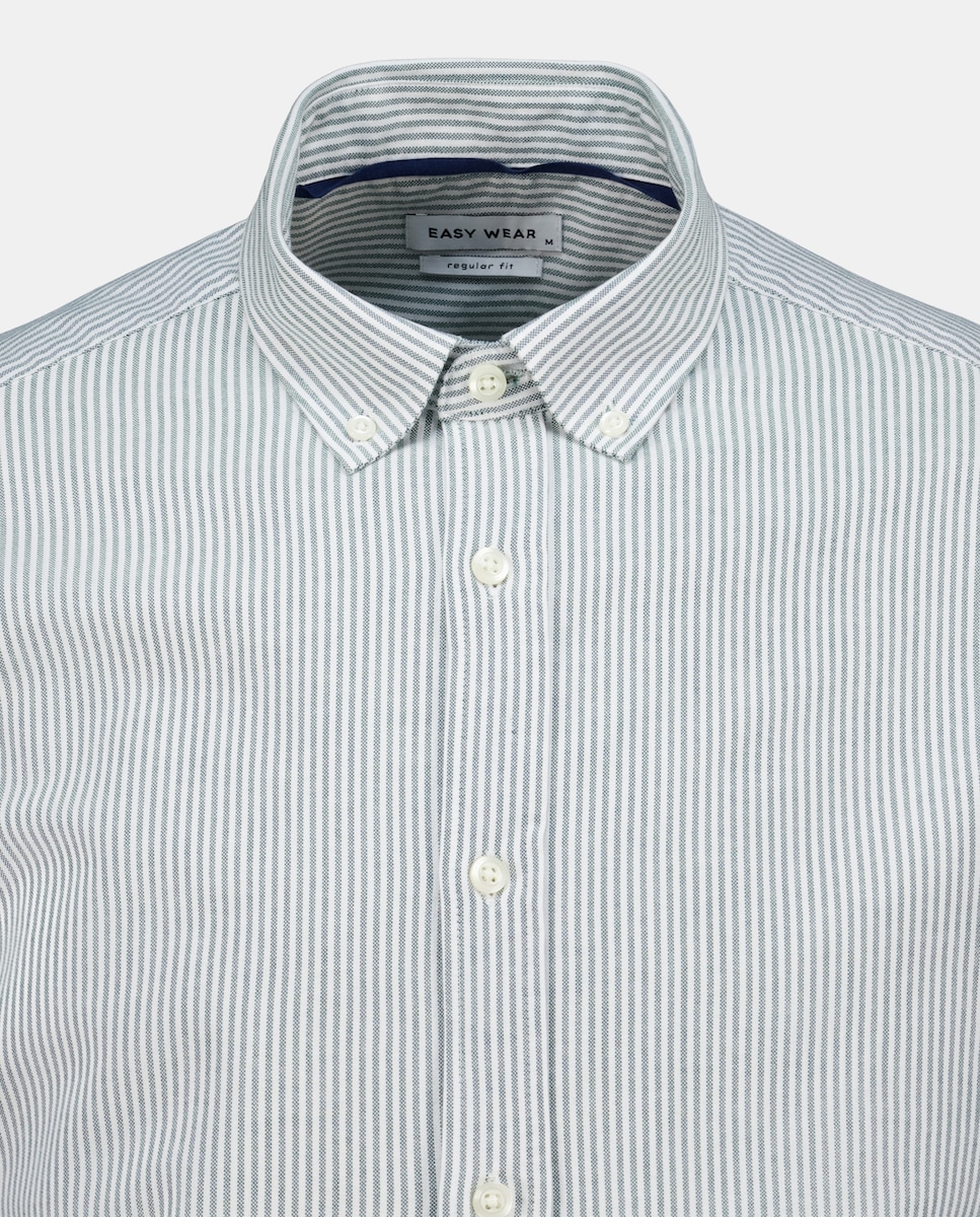 Camisa Oxford com Manga Comprida e às Riscas 520 Caqui-5
