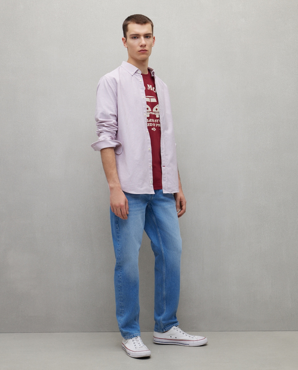 Camisa Oxford com Manga Comprida e às Riscas Rosa-2