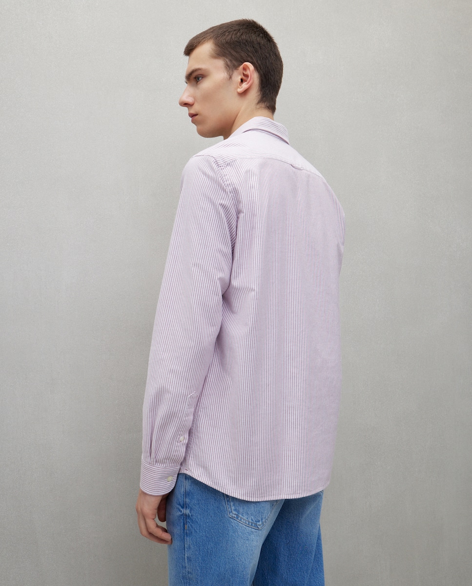 Camisa Oxford com Manga Comprida e às Riscas Rosa-3