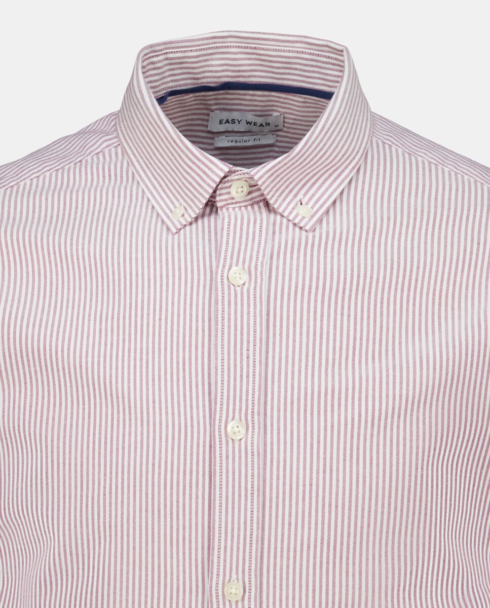 Camisa Oxford com Manga Comprida e às Riscas Rosa-5