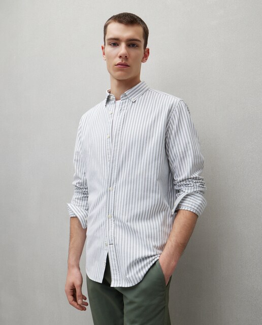 Imagem 0 de Camisa Oxford com Manga Comprida e às Riscas