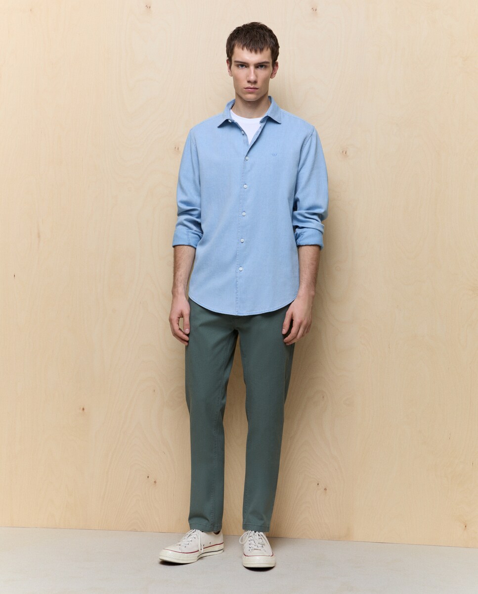 Camisa de Manga Comprida Garment Dyed Azul Suave-2