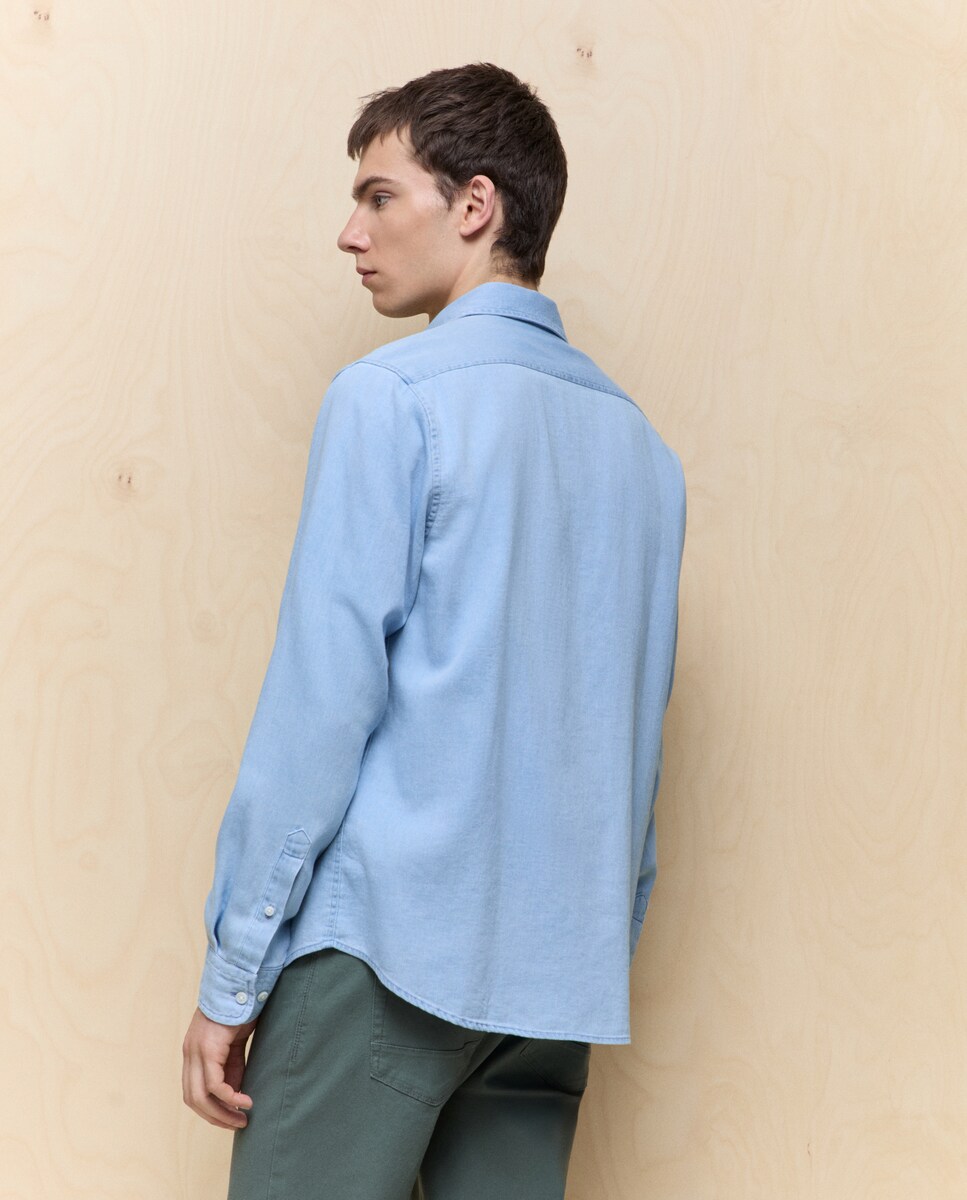 Camisa de Manga Comprida Garment Dyed Azul Suave-3
