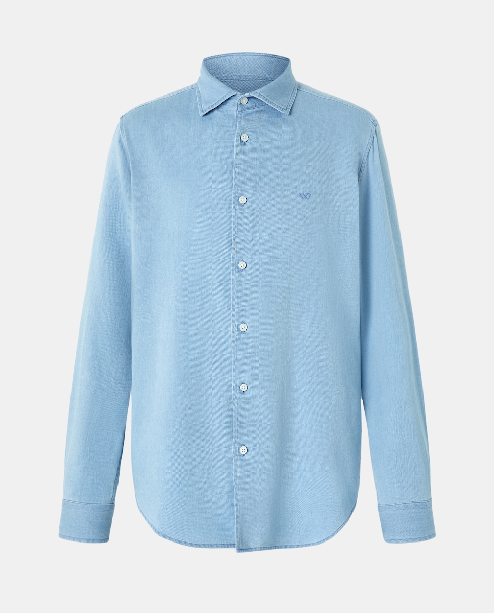 Camisa de Manga Comprida Garment Dyed Azul Suave-4