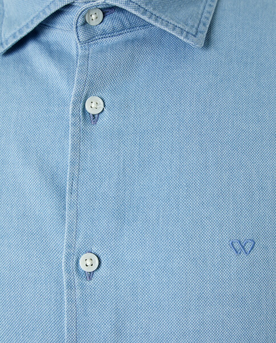 Camisa de Manga Comprida Garment Dyed Azul Suave-5