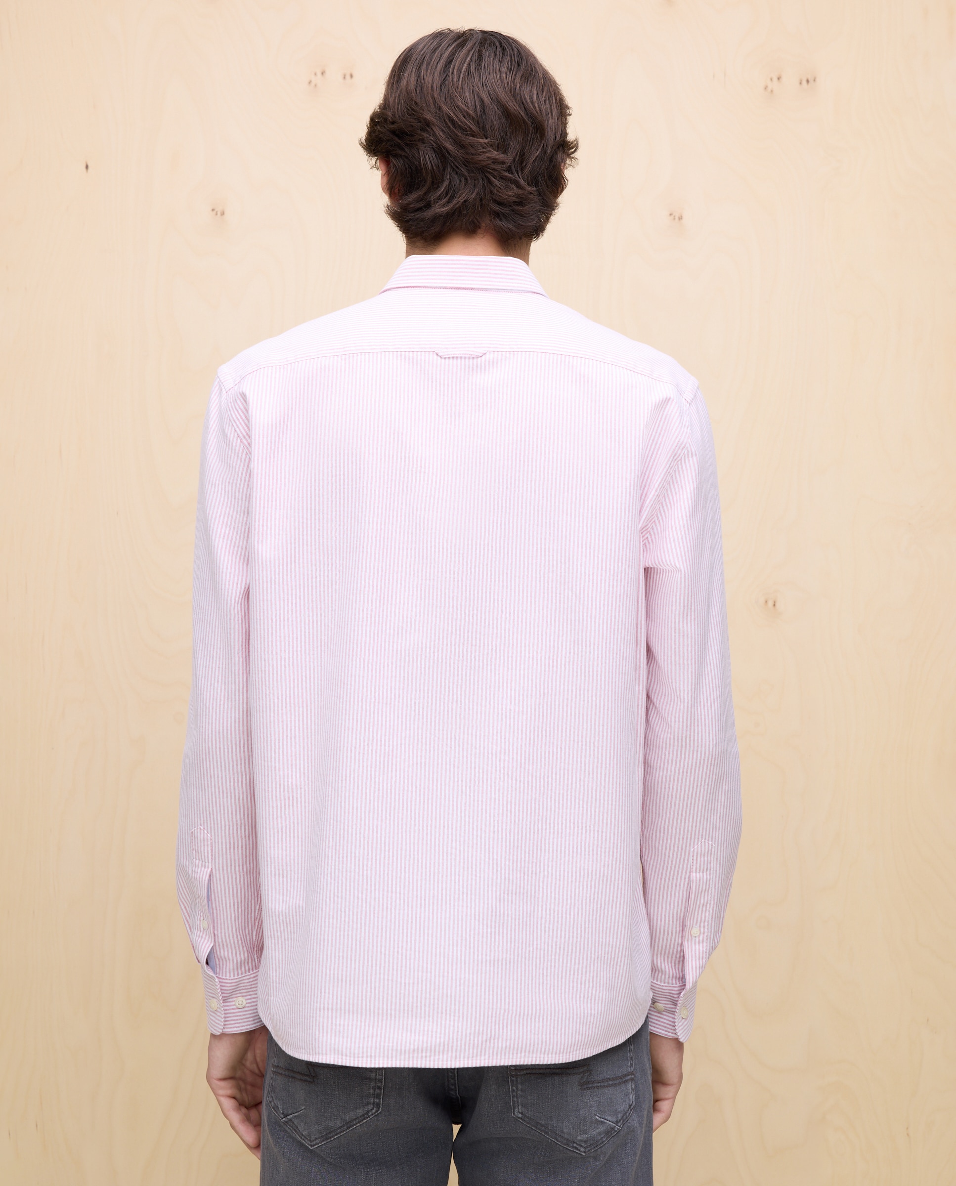 Camisa Oxford às Riscas com Manga Comprida Cereja-3