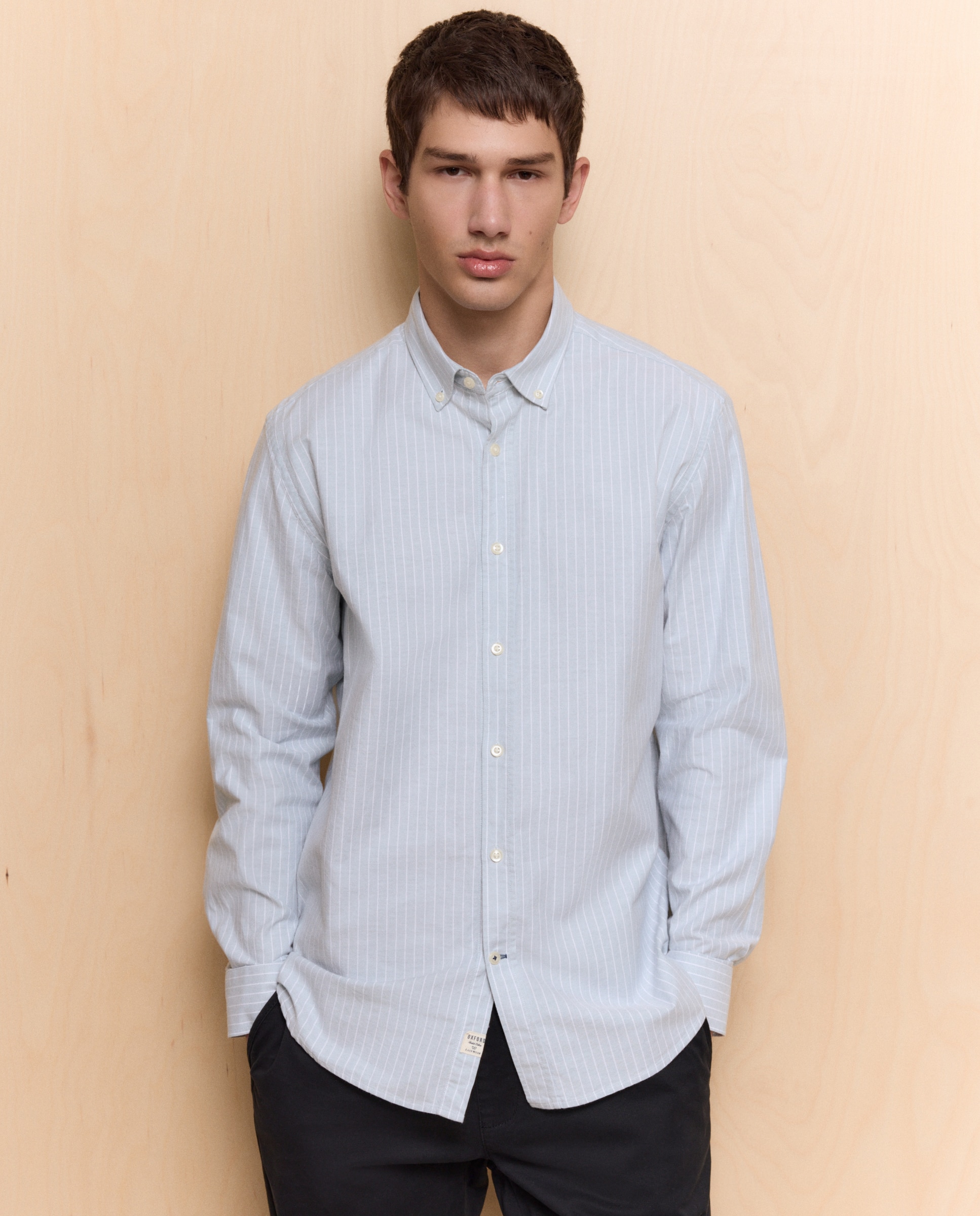 Camisa Oxford às Riscas com Manga Comprida Verde-2