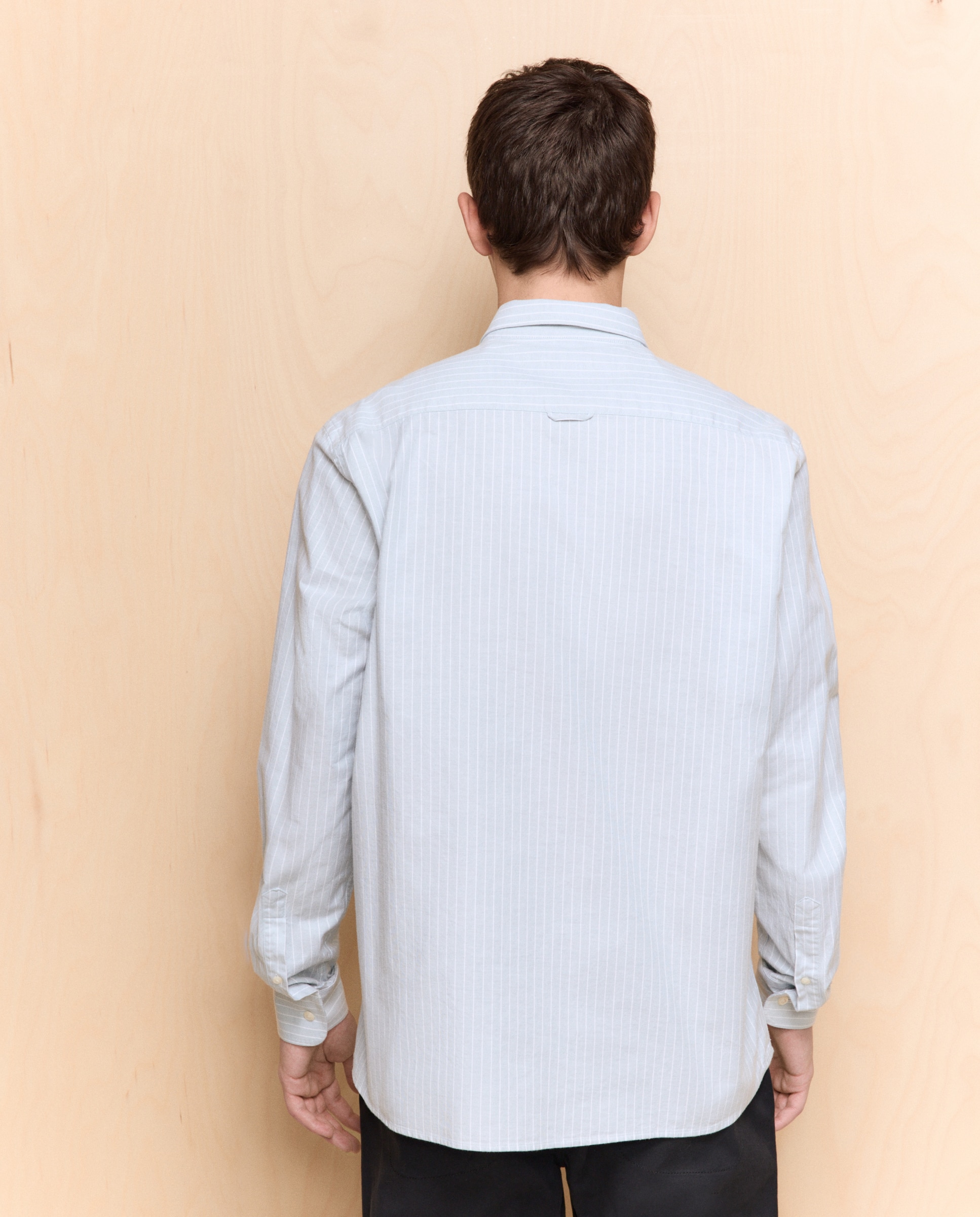 Camisa Oxford às Riscas com Manga Comprida Verde-3