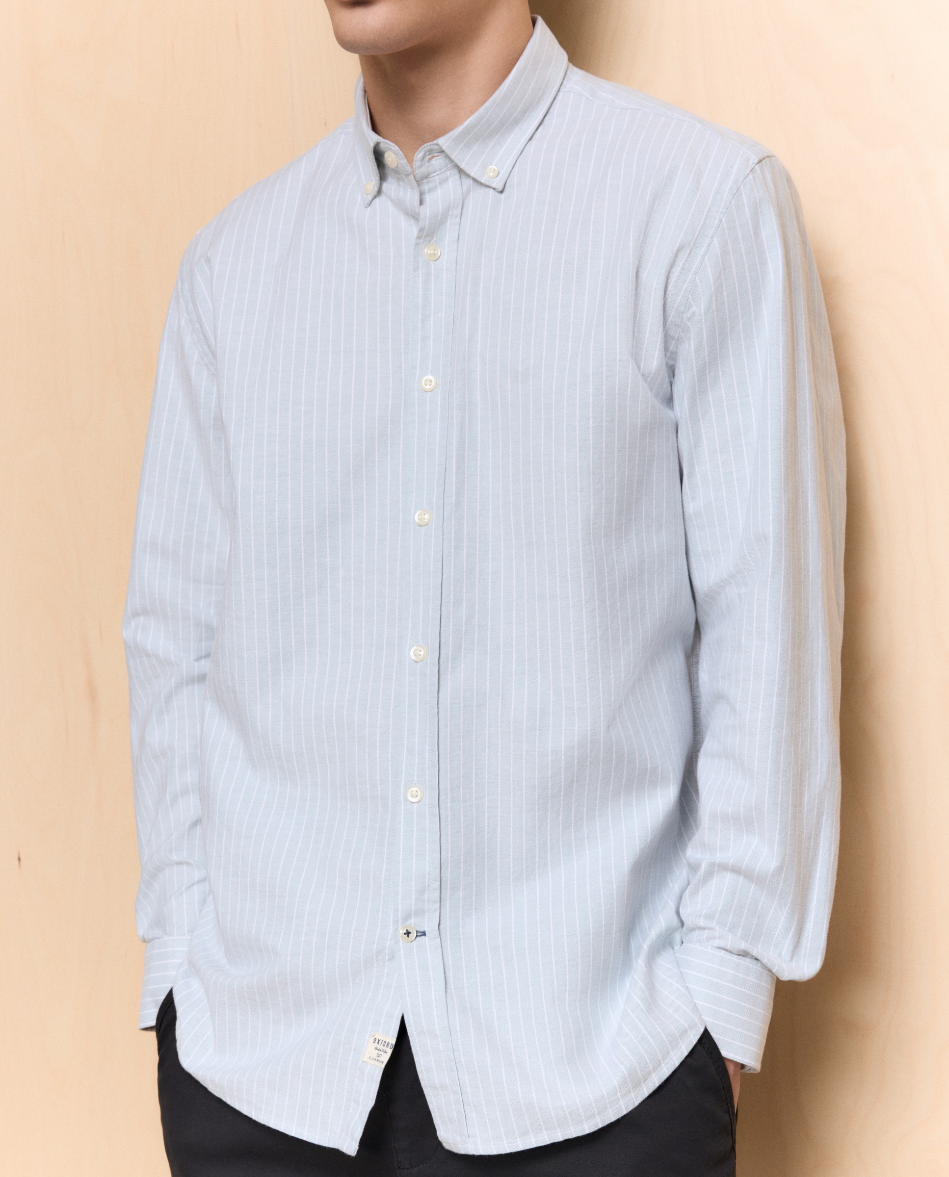Camisa Oxford às Riscas com Manga Comprida Verde-4