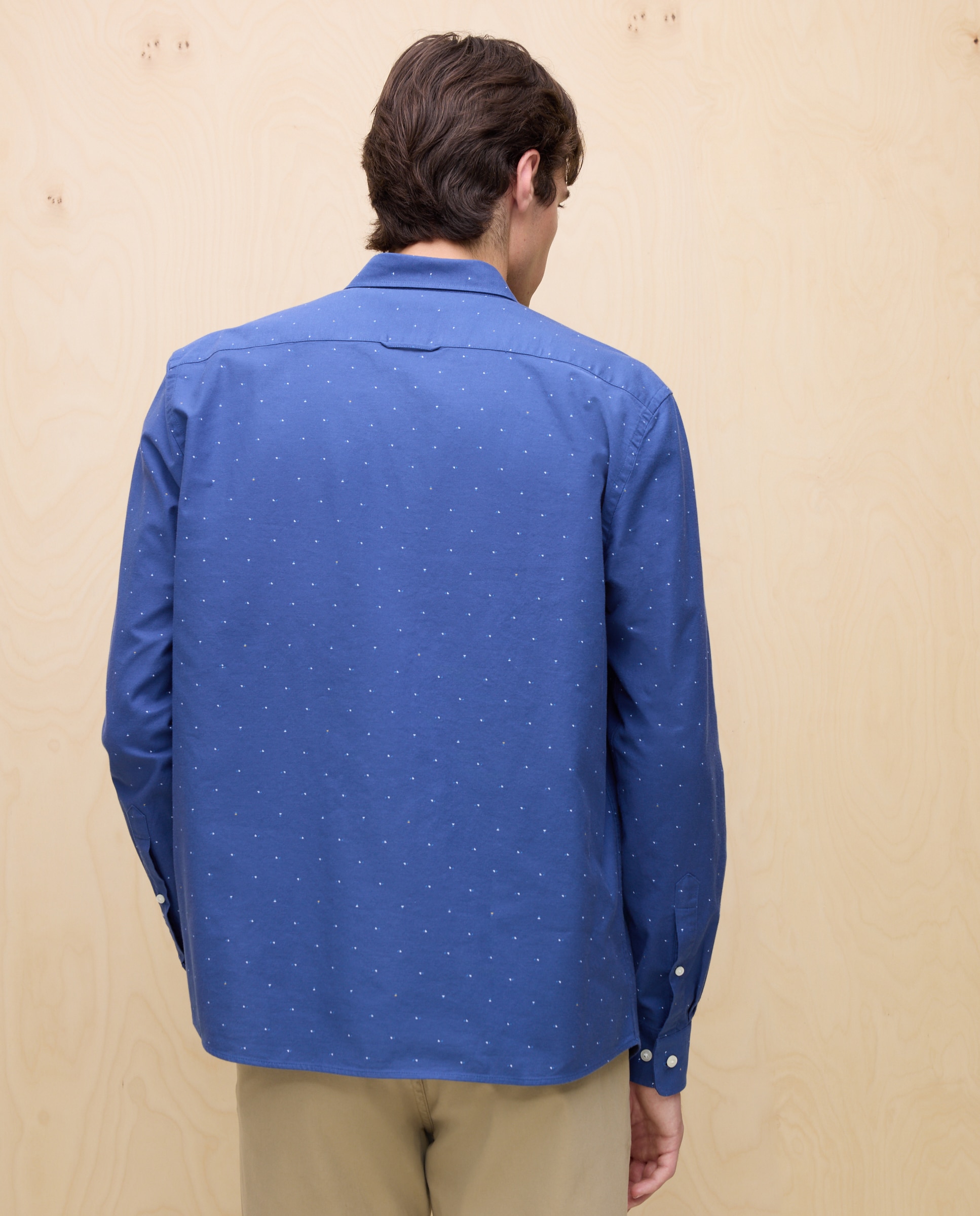 Camisa Oxford Estampada de Manga Comprida Azul-marinho-3