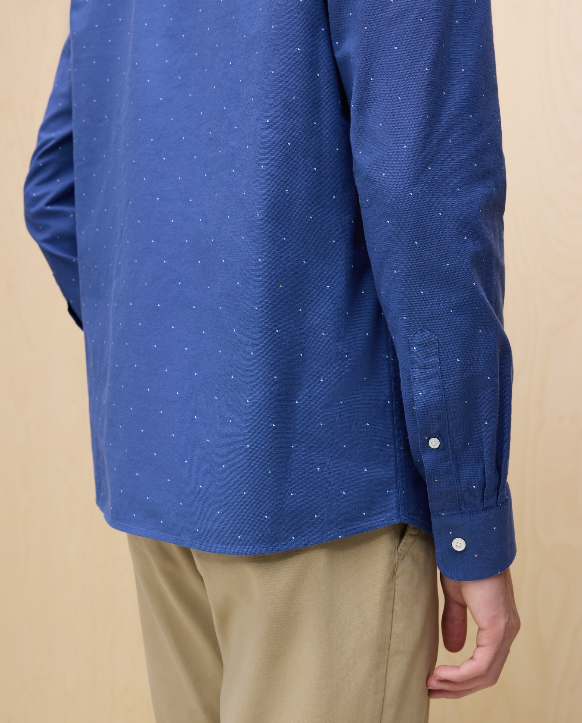 Camisa Oxford Estampada de Manga Comprida Azul-marinho-4