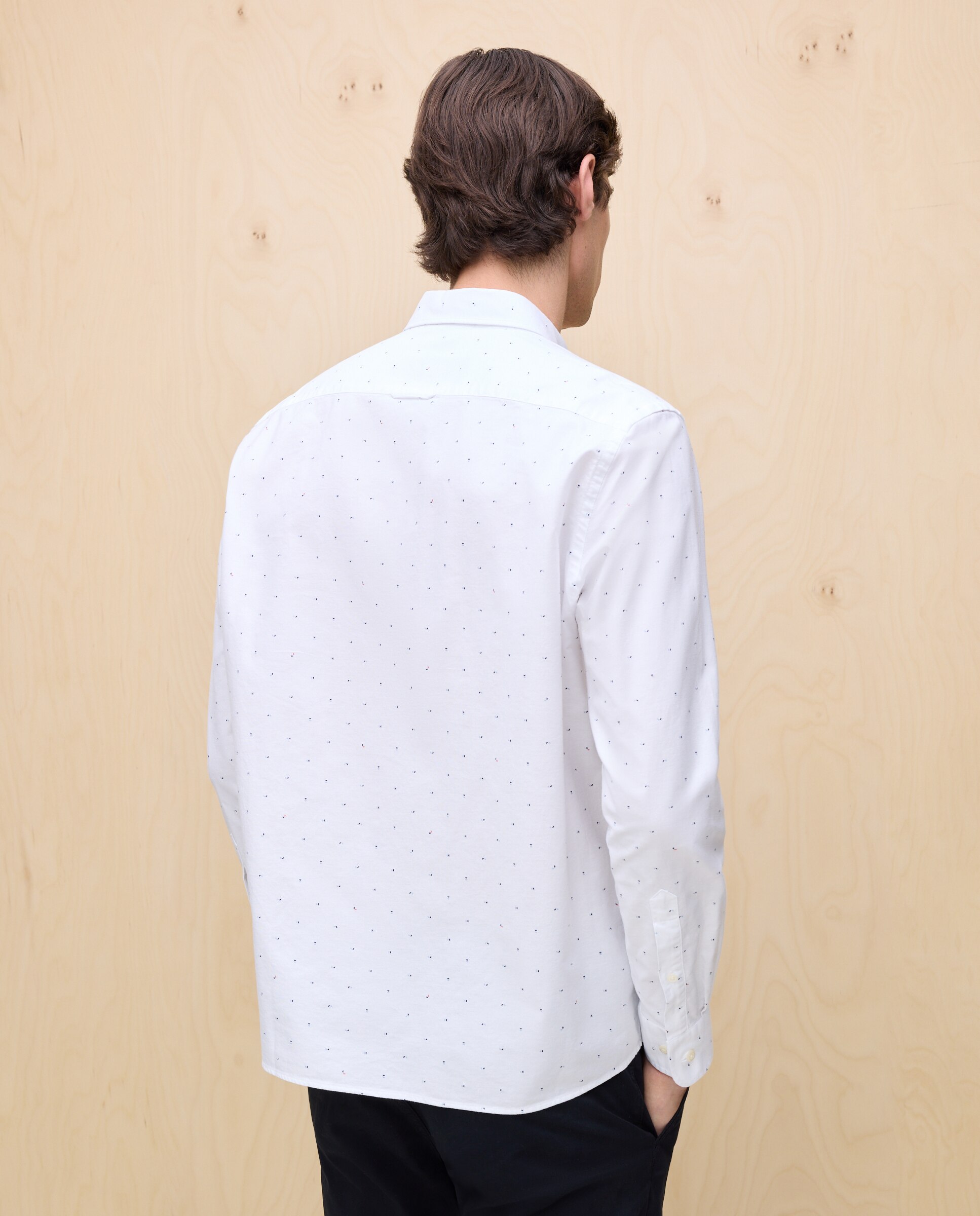 Camisa Oxford Estampada de Manga Comprida Branco-3