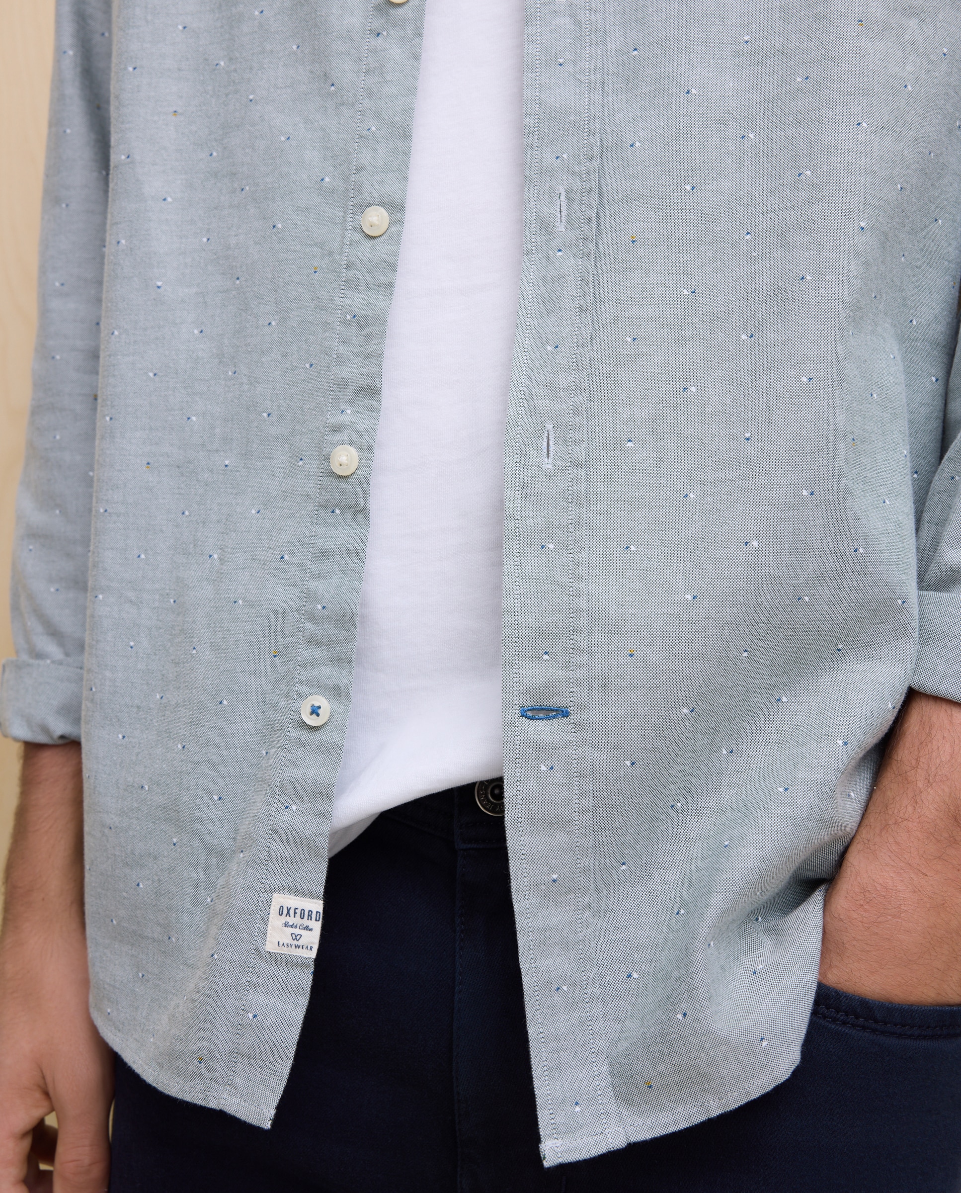 Camisa Oxford Estampada de Manga Comprida 520 Caqui-4
