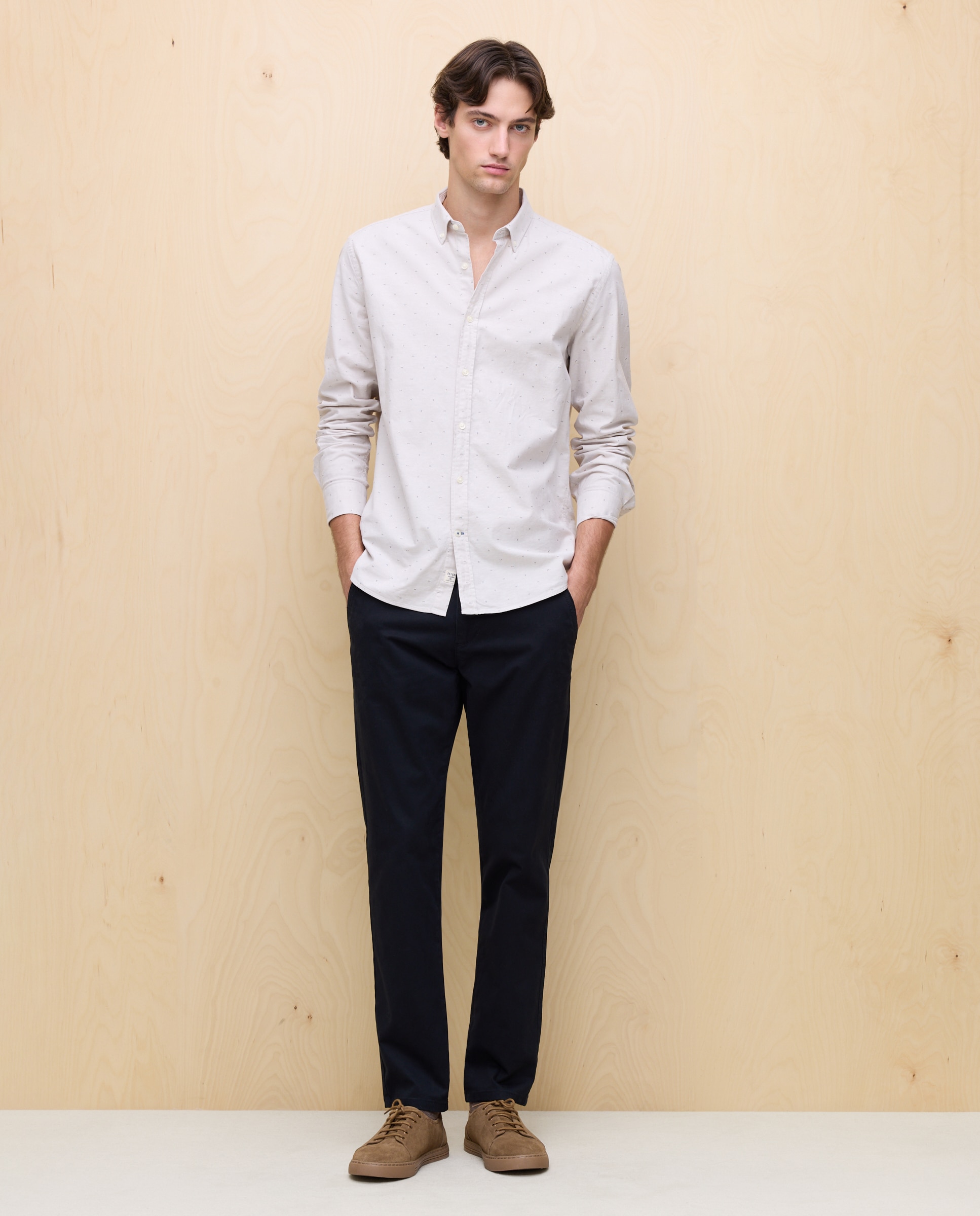 Camisa Oxford Estampada de Manga Comprida 730 Camel-4