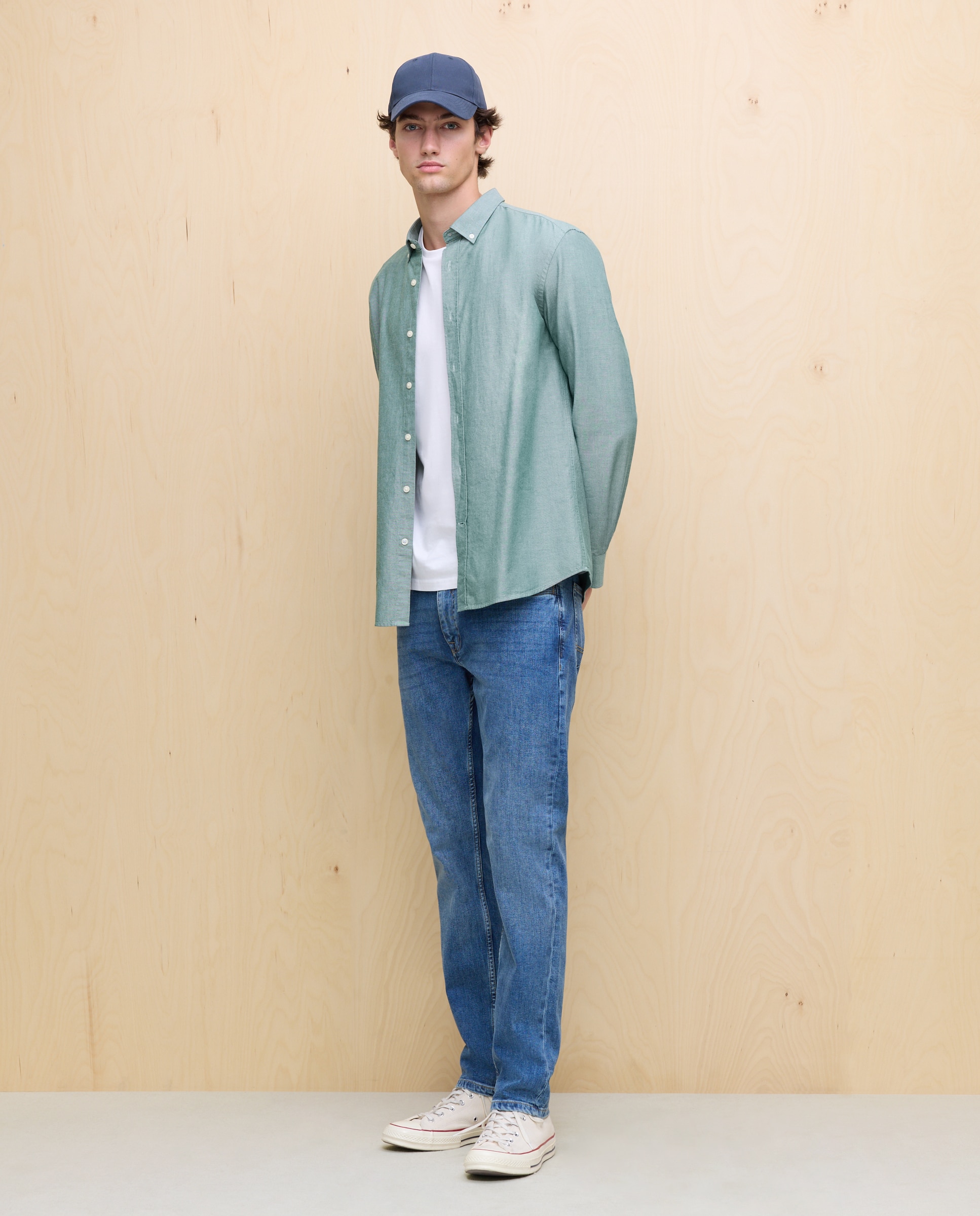 Camisa Oxford Lisa de Manga Comprida 520 Caqui-3