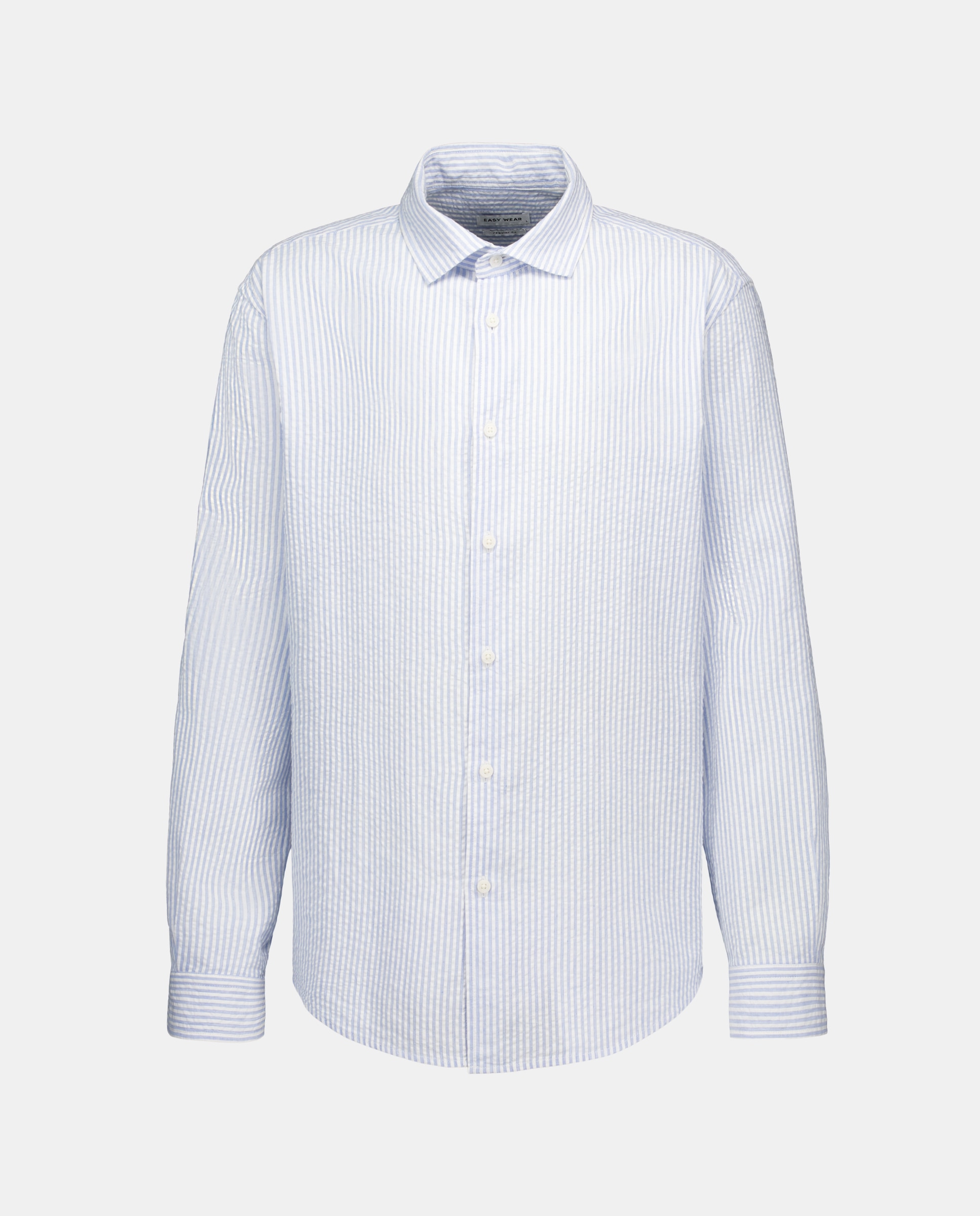 Camisa de Manga Comprida às Riscas Seersucker Azul-5