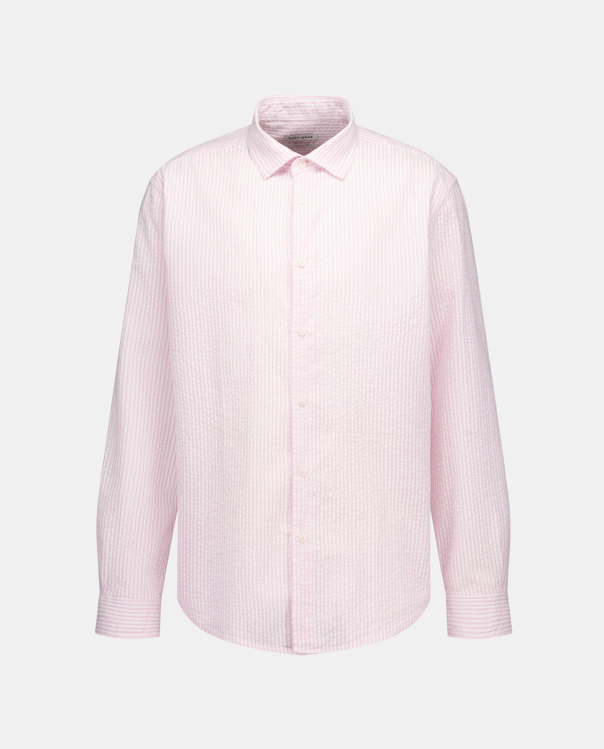 Camisa de Manga Comprida às Riscas Seersucker Rosa-5