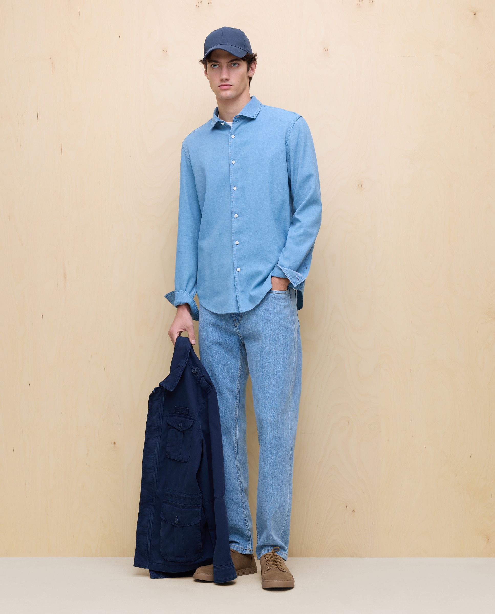 Camisa de Manga Comprida com Estrutura de Ganga Azul-claro-2