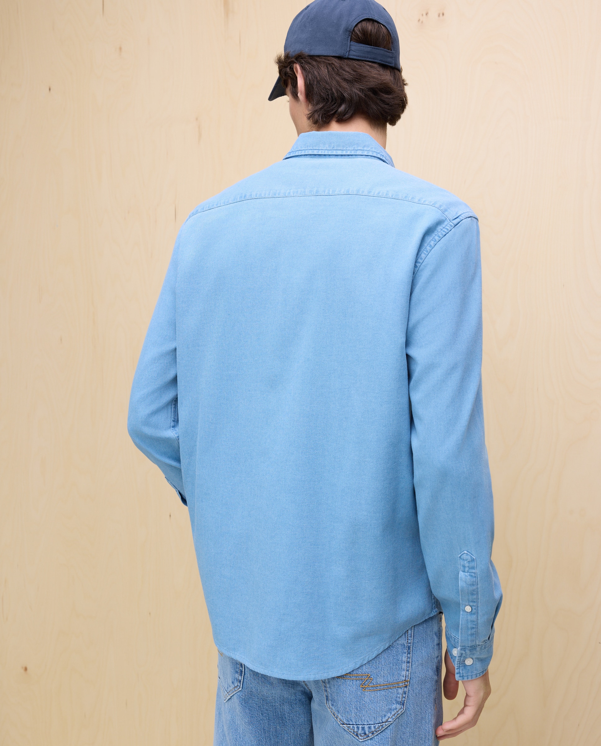 Camisa de Manga Comprida com Estrutura de Ganga Azul-claro-3