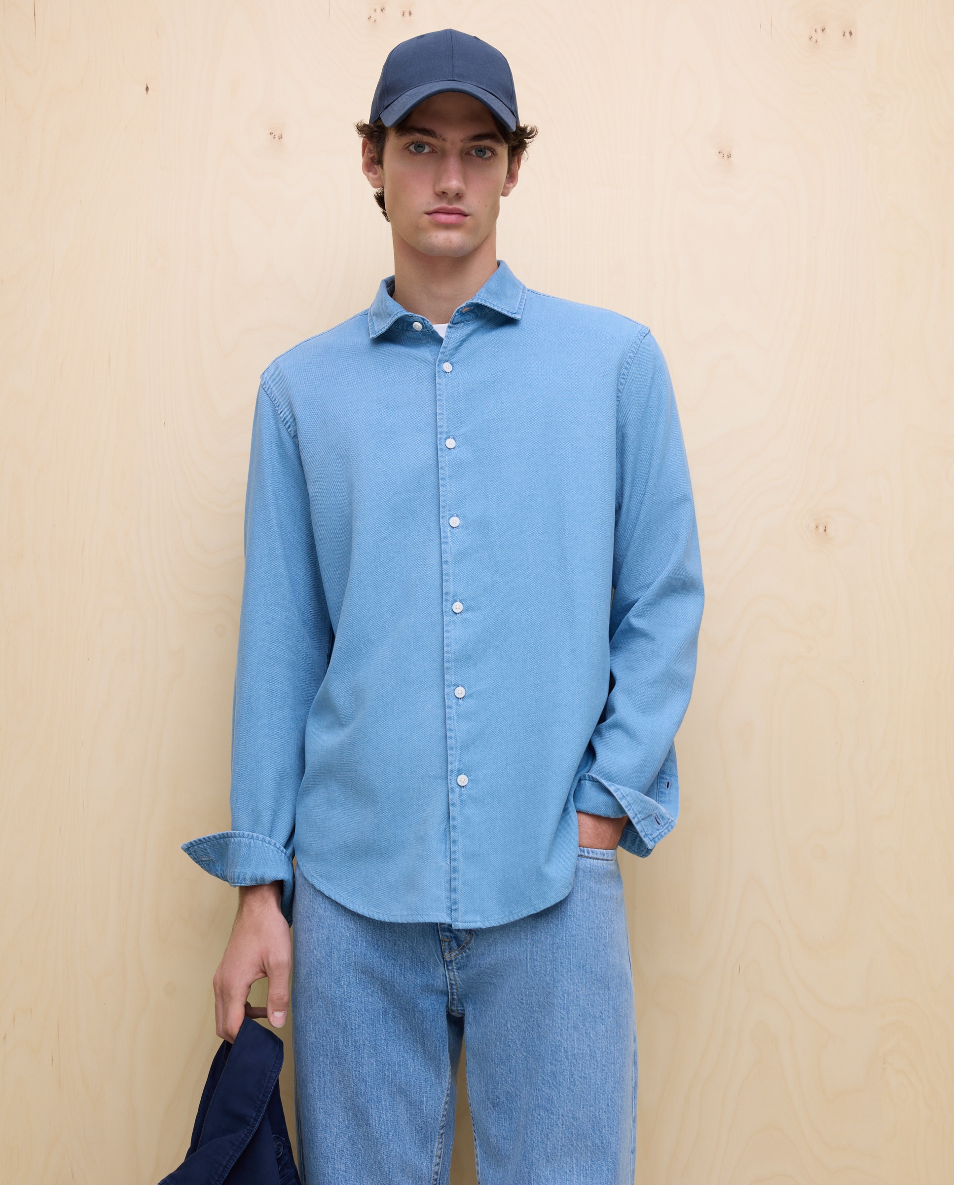 Camisa de Manga Comprida com Estrutura de Ganga Azul-claro-4