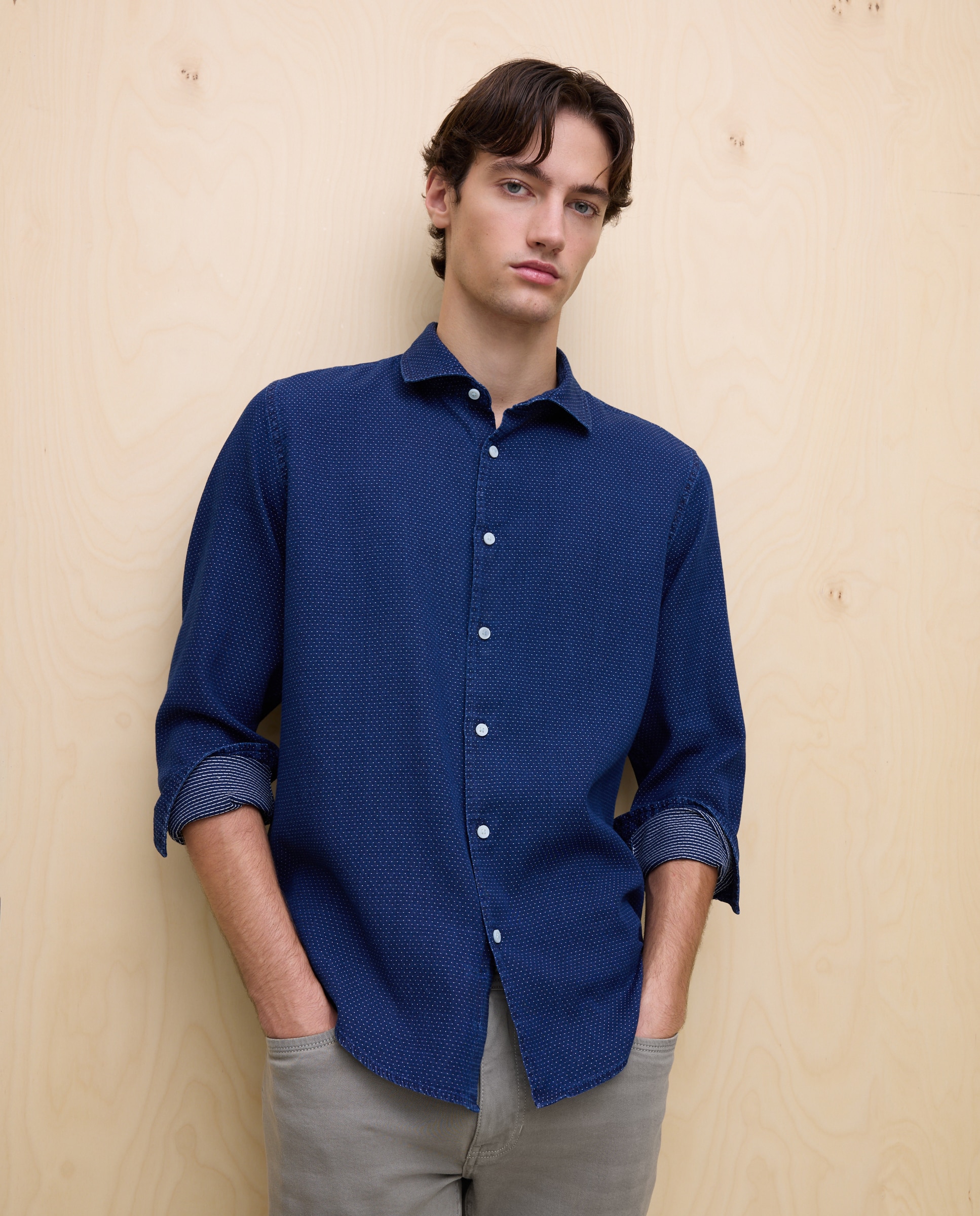Imagem 1 de Camisa de Manga Comprida com Estrutura de Ganga Jacquard