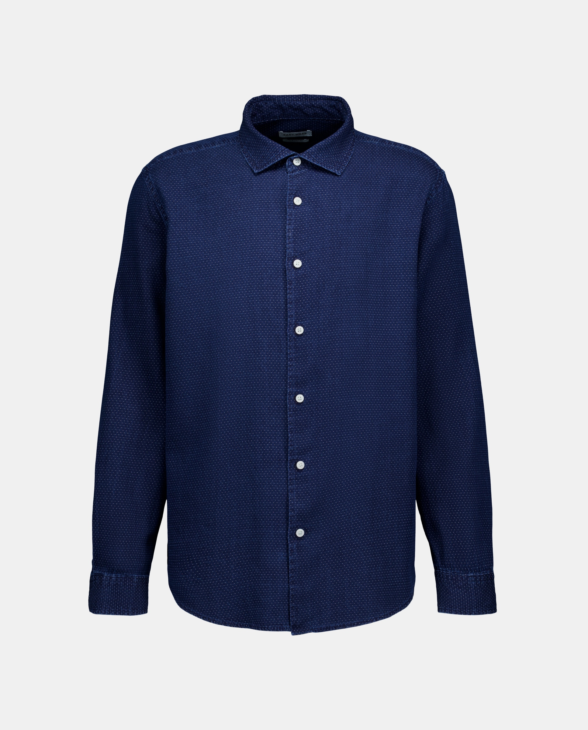Camisa de Manga Comprida com Estrutura de Ganga Jacquard Índigo-5