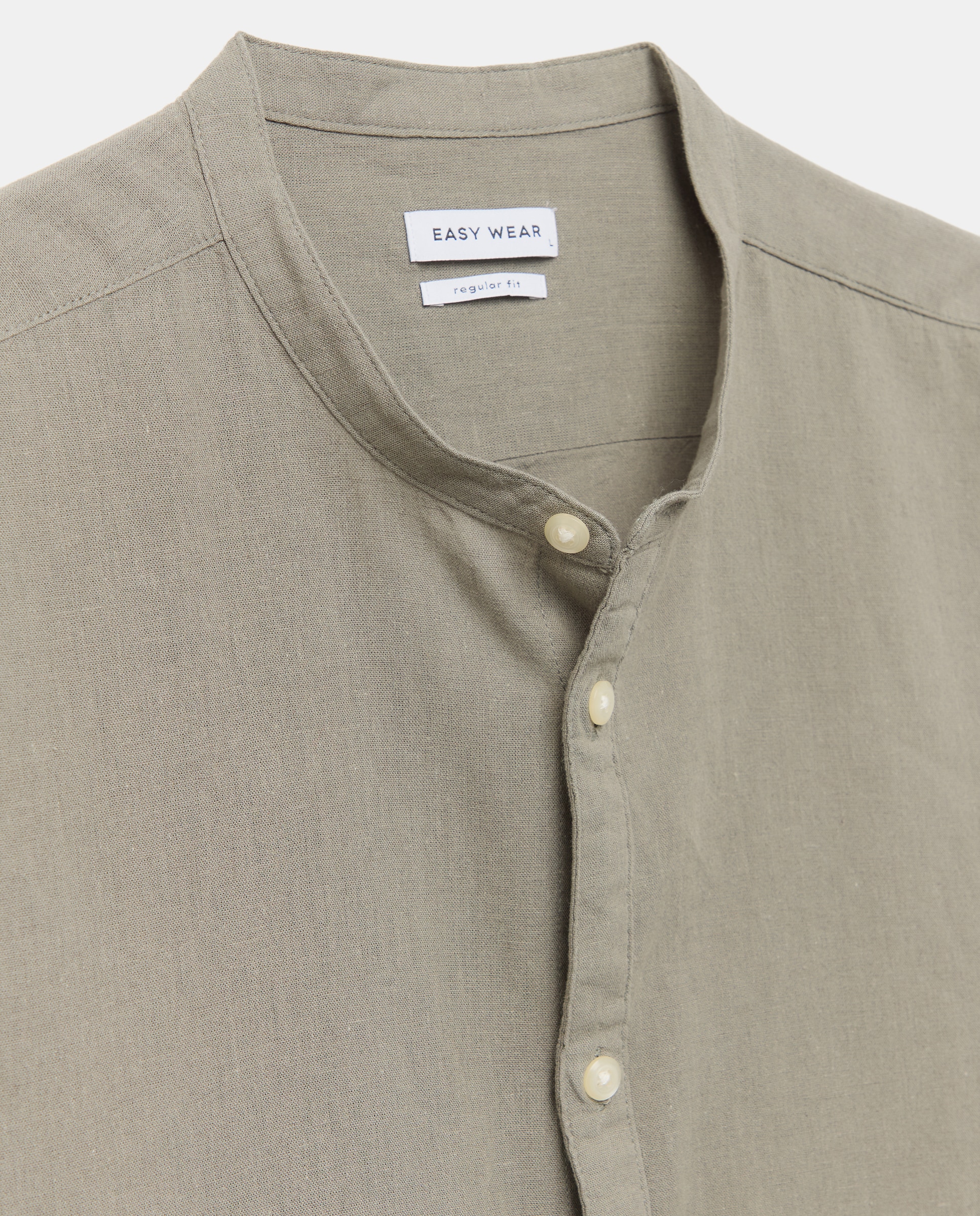 Camisa Lisa de Linho e Algodão com Manga Comprida e Gola à Padre 520 Caqui-6