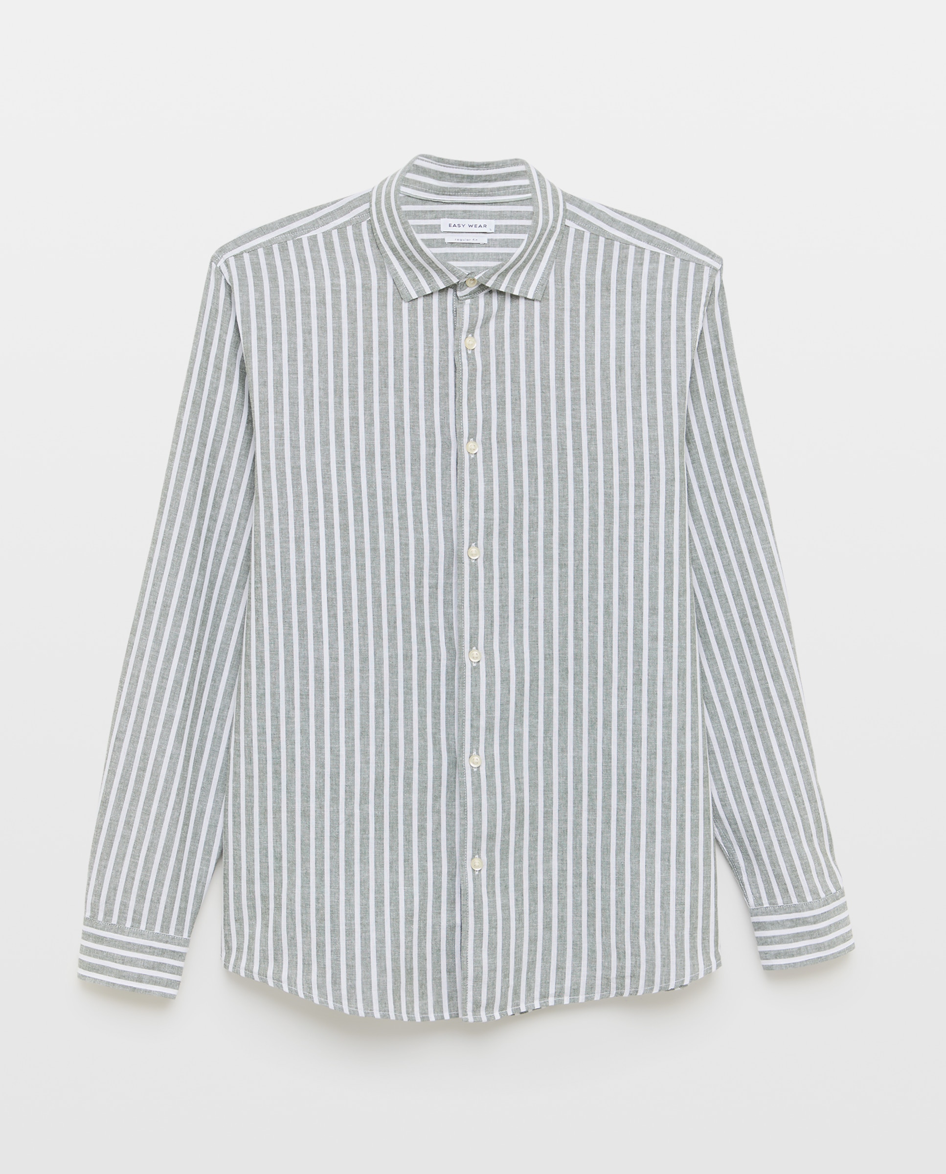 Camisa de Linho e Algodão às Riscas com Manga Comprida 520 Caqui-5