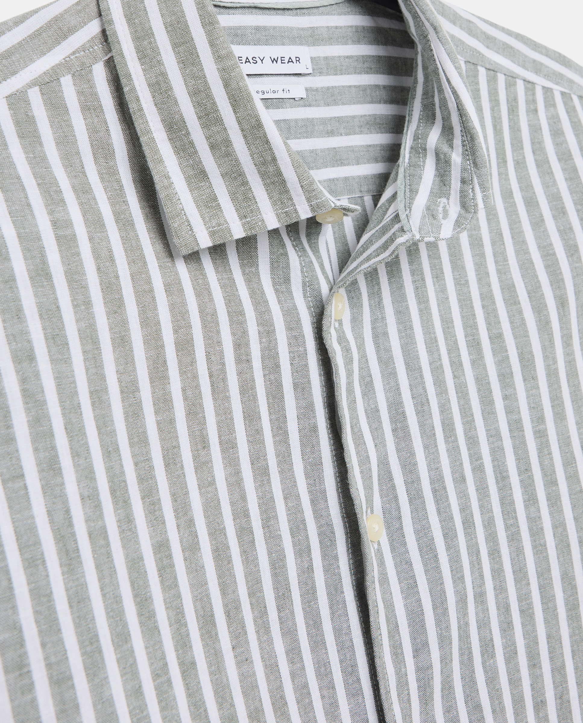 Camisa de Linho e Algodão às Riscas com Manga Comprida 520 Caqui-6