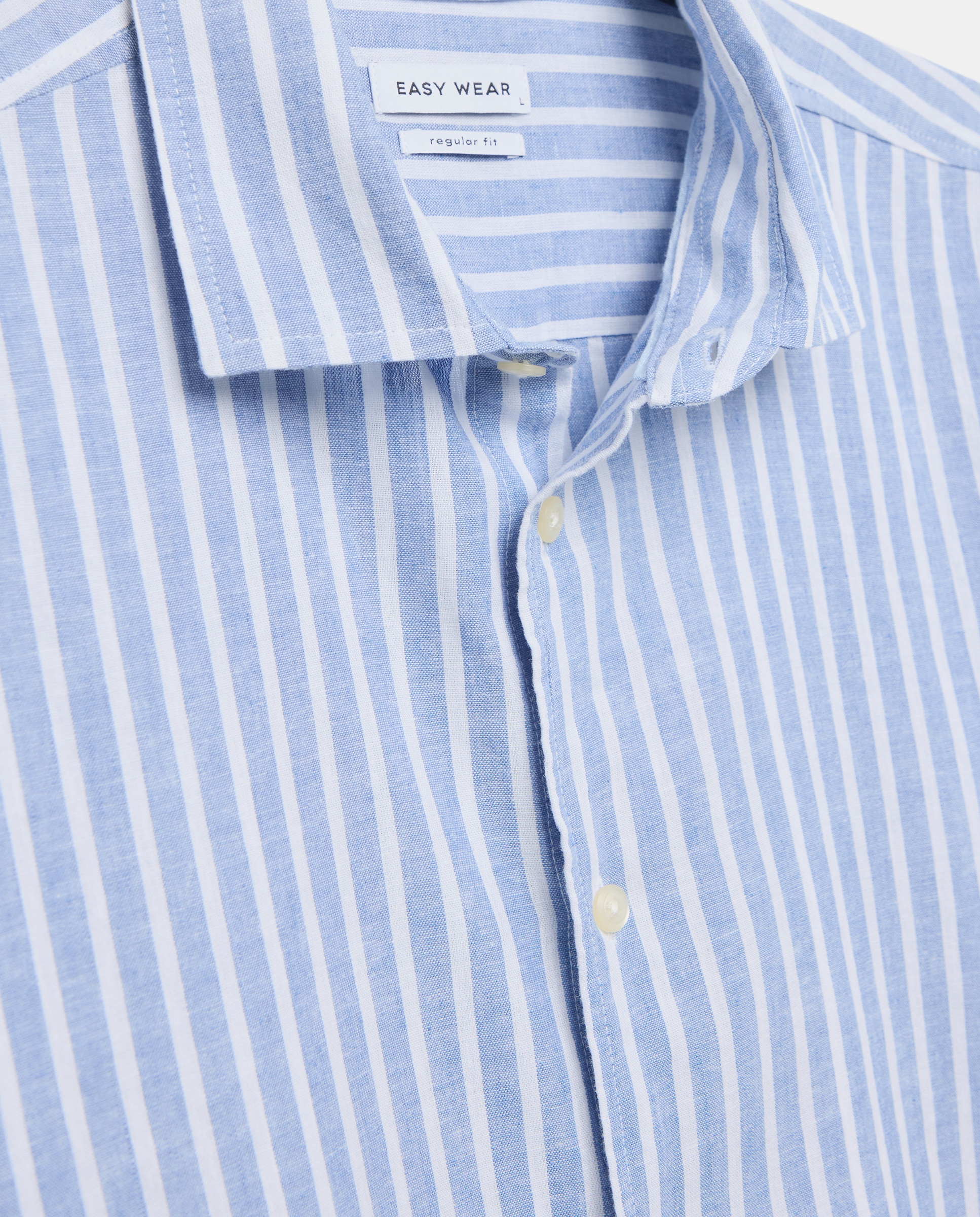 Camisa de Linho e Algodão às Riscas com Manga Comprida 410 Azul Claro-6