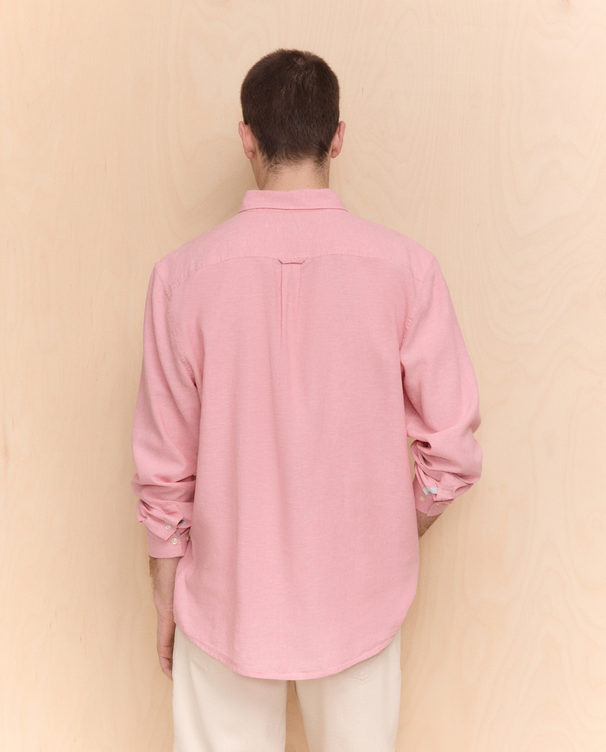 Camisa Lisa de Linho e Algodão com Manga Comprida 200 Rosa-2
