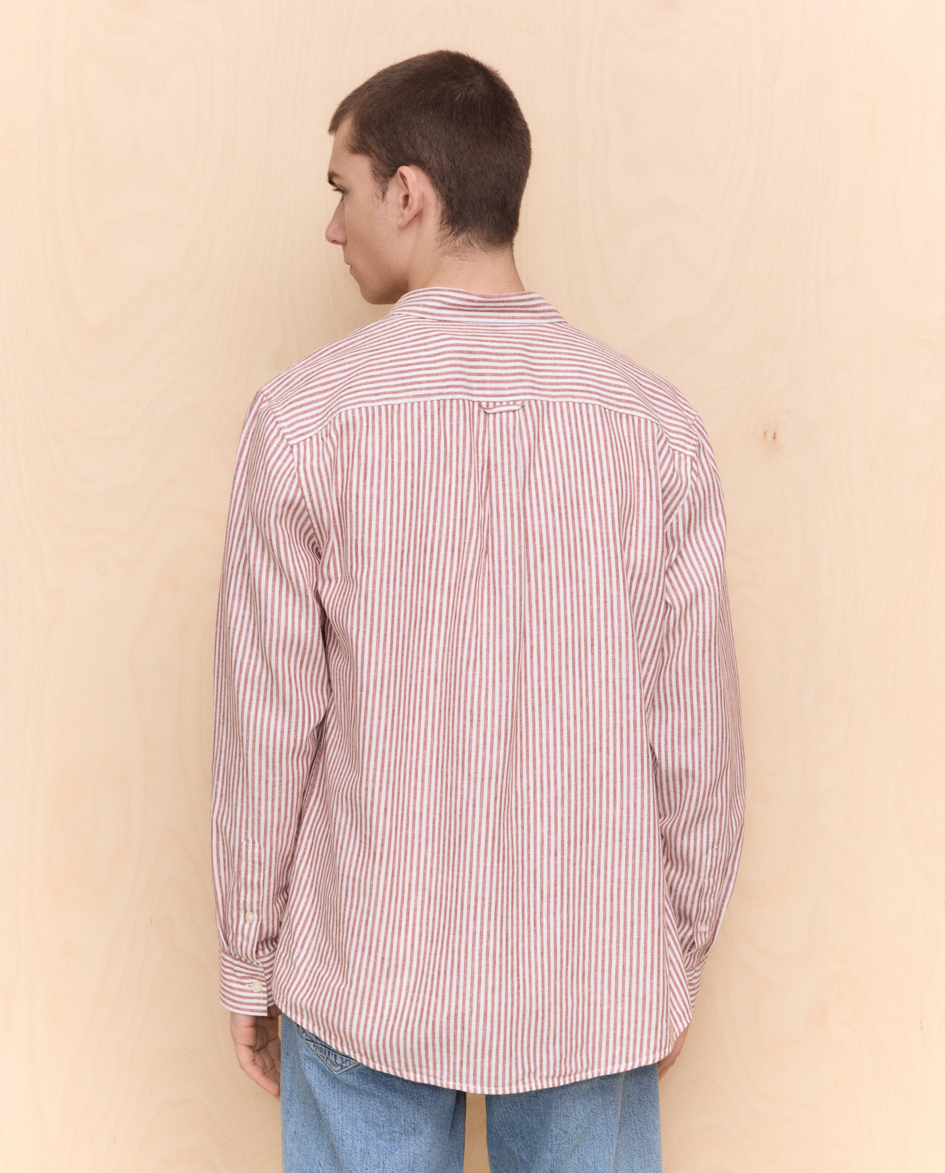 Camisa de hombre manga larga lino algodón rayas - Easy Wear - Bermellon Bermellon-3