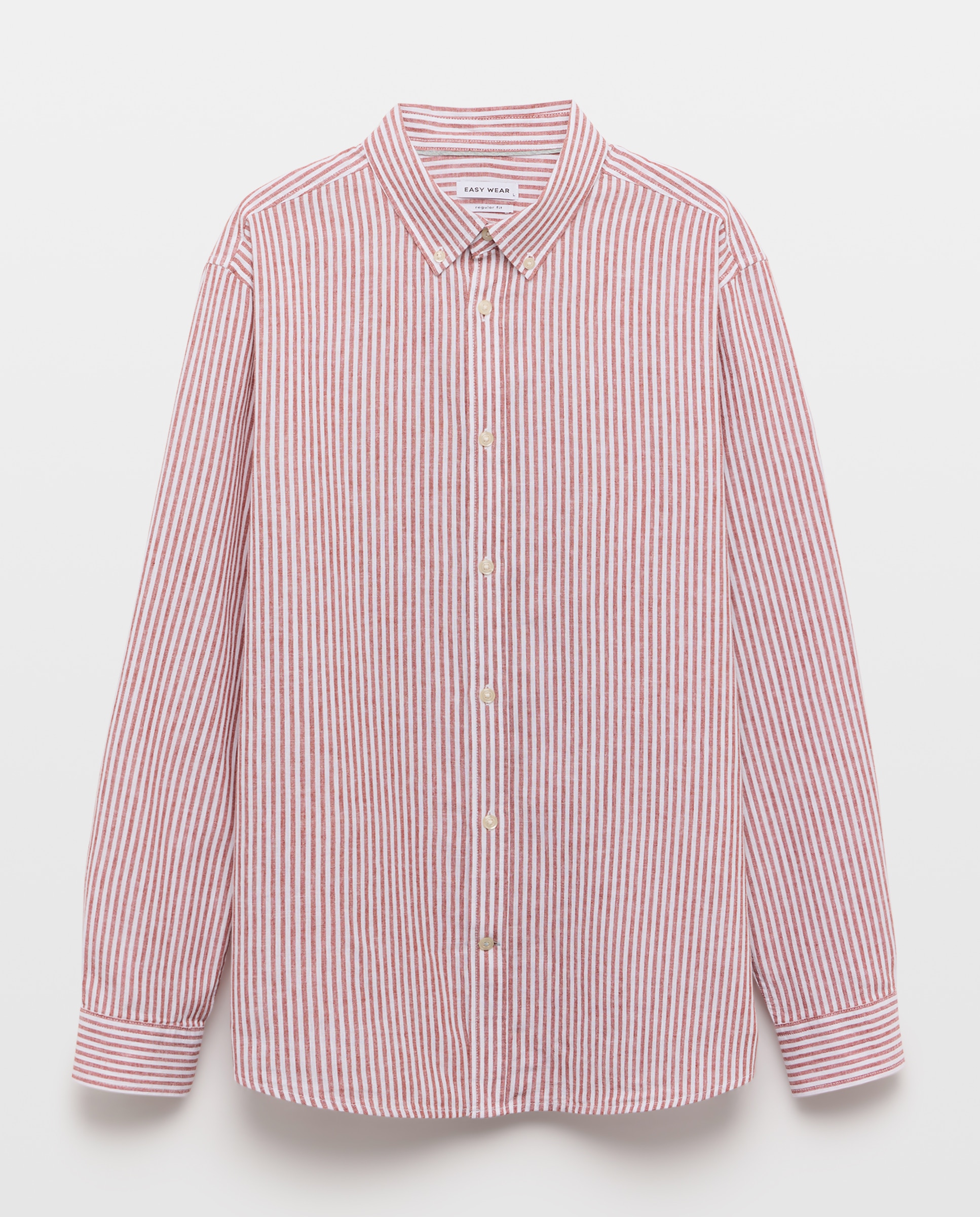 Camisa de hombre manga larga lino algodón rayas - Easy Wear - Bermellon Bermellon-5