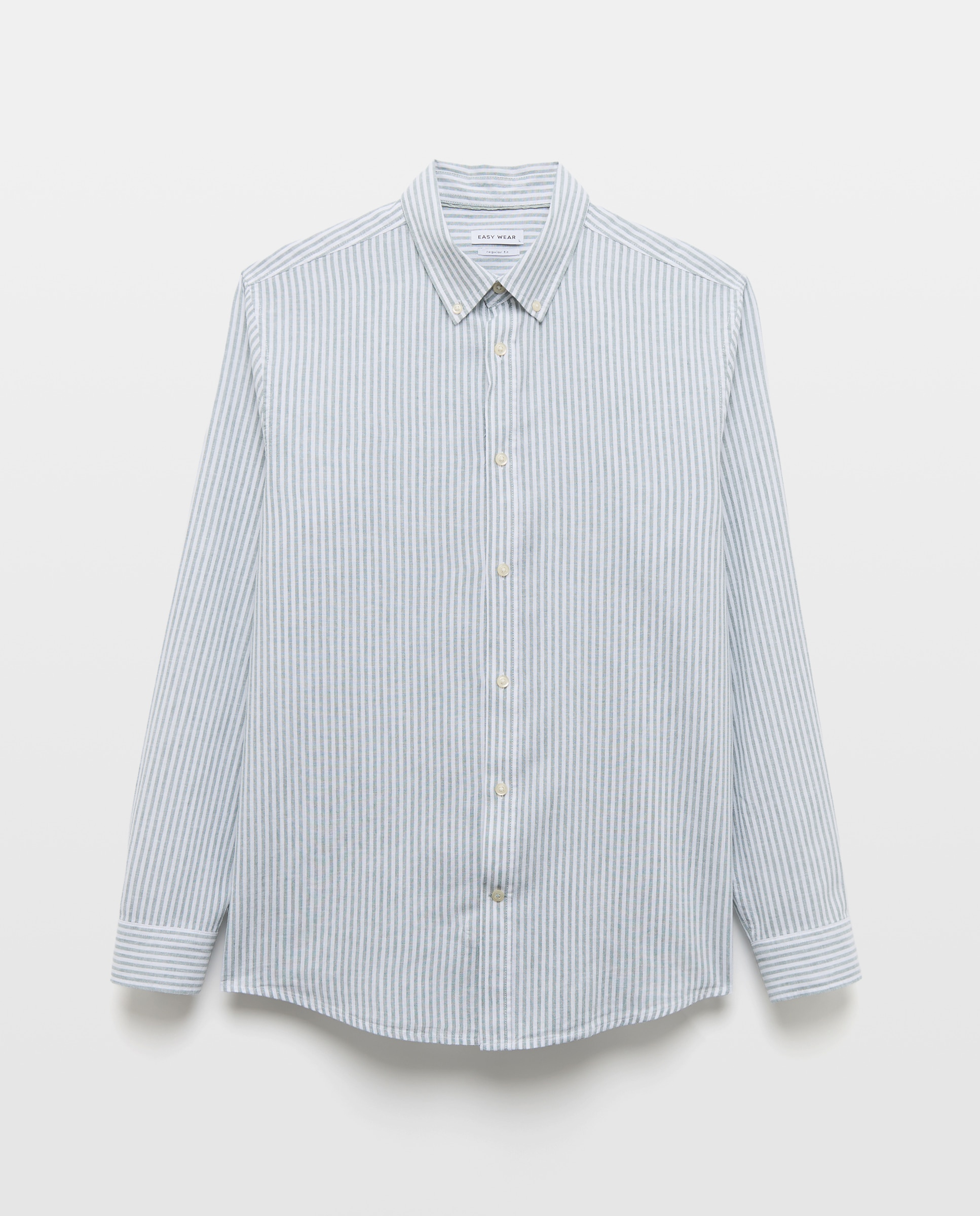 Camisa de Linho e Algodão às Riscas com Manga Comprida Verde-5