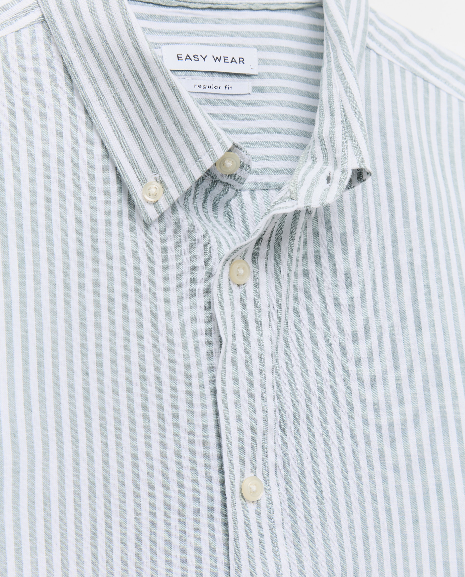 Camisa de Linho e Algodão às Riscas com Manga Comprida Verde-6