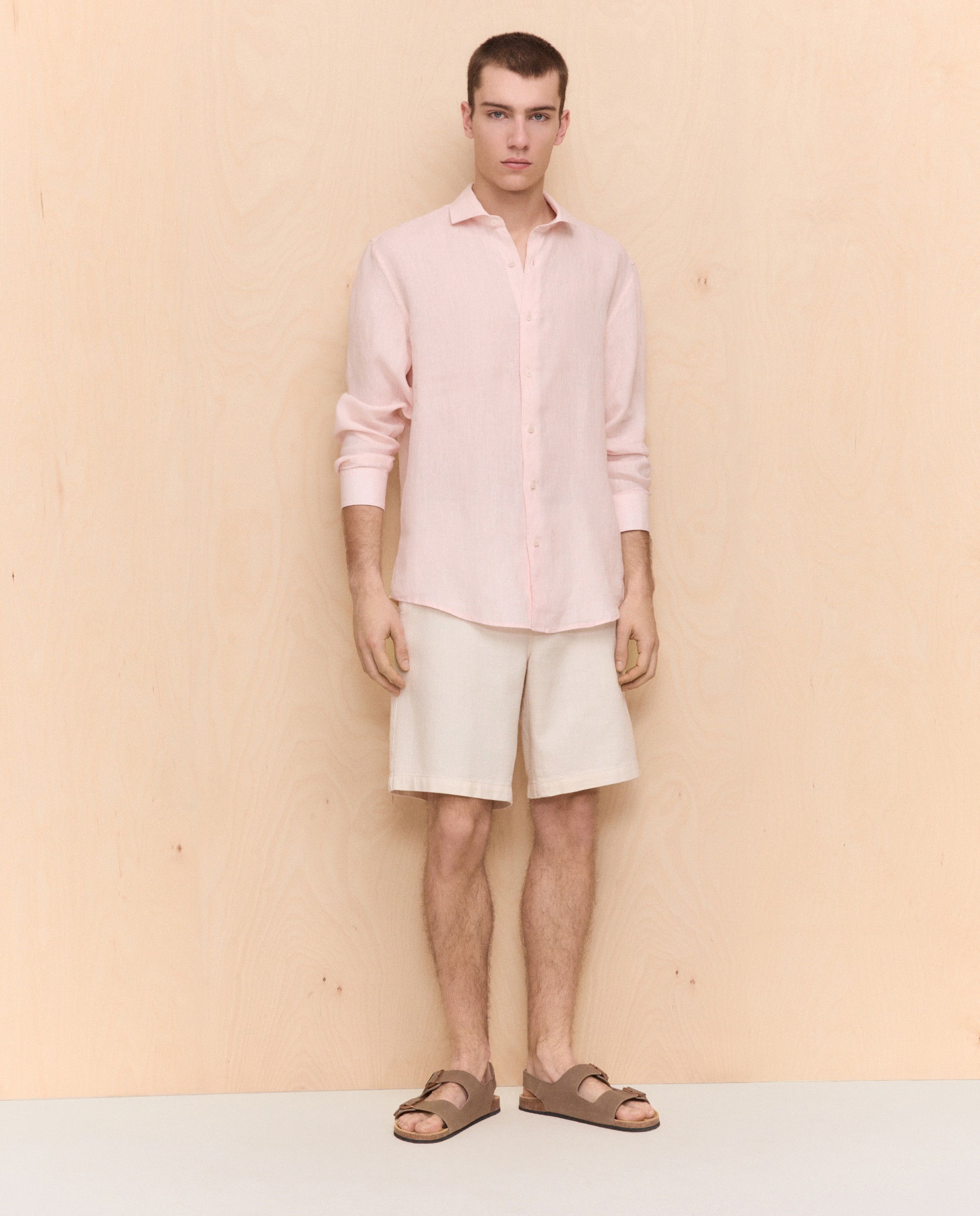 Camisa de Linho com Manga Comprida 260 Salmão-2