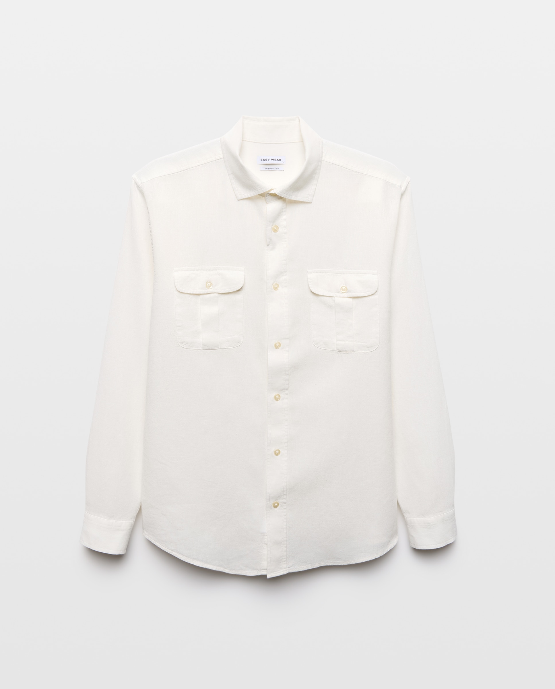 Camisa de Linho e Algodão com Manga Comprida e Bolsos Branco-marfim-5