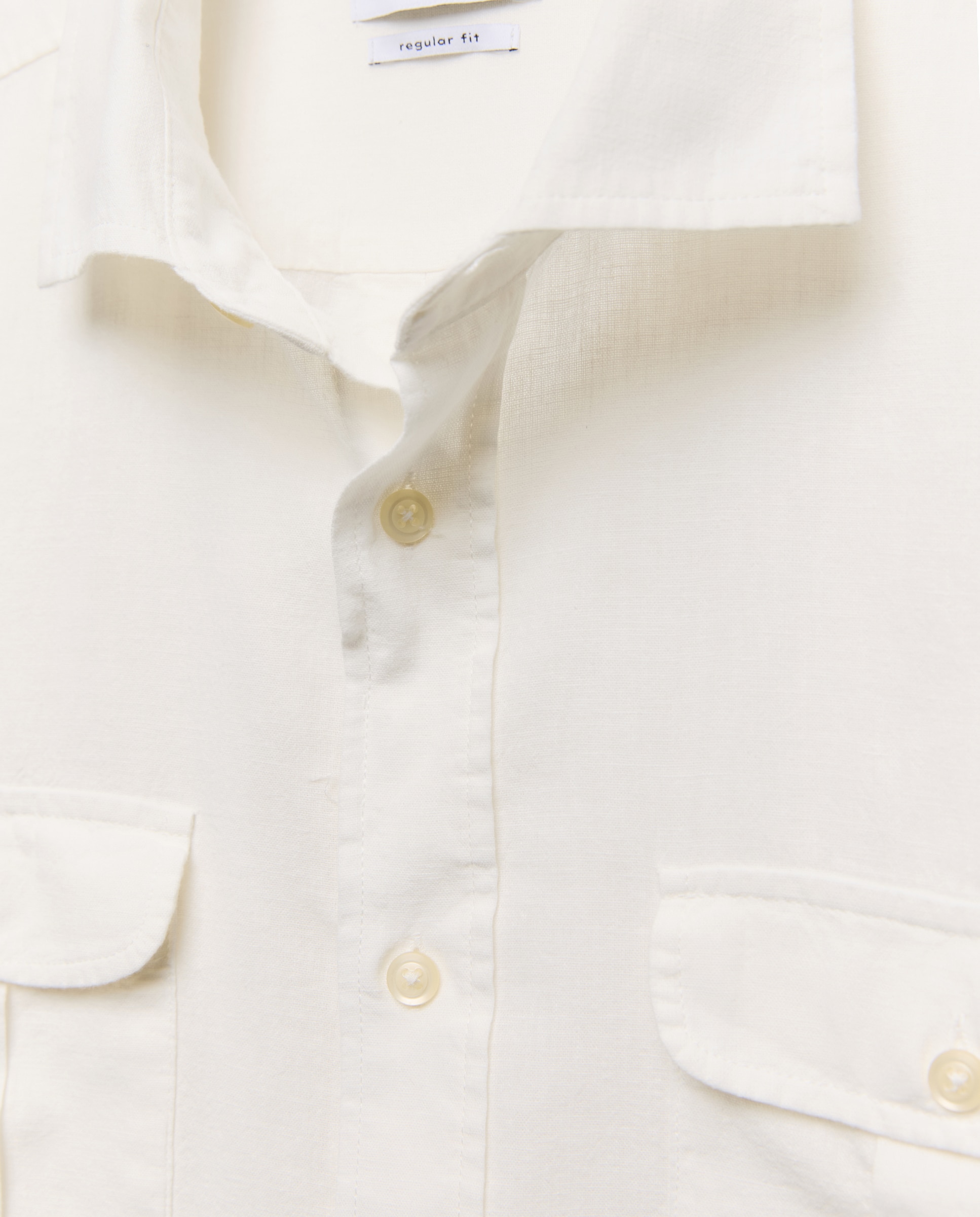 Camisa de Linho e Algodão com Manga Comprida e Bolsos Branco-marfim-6
