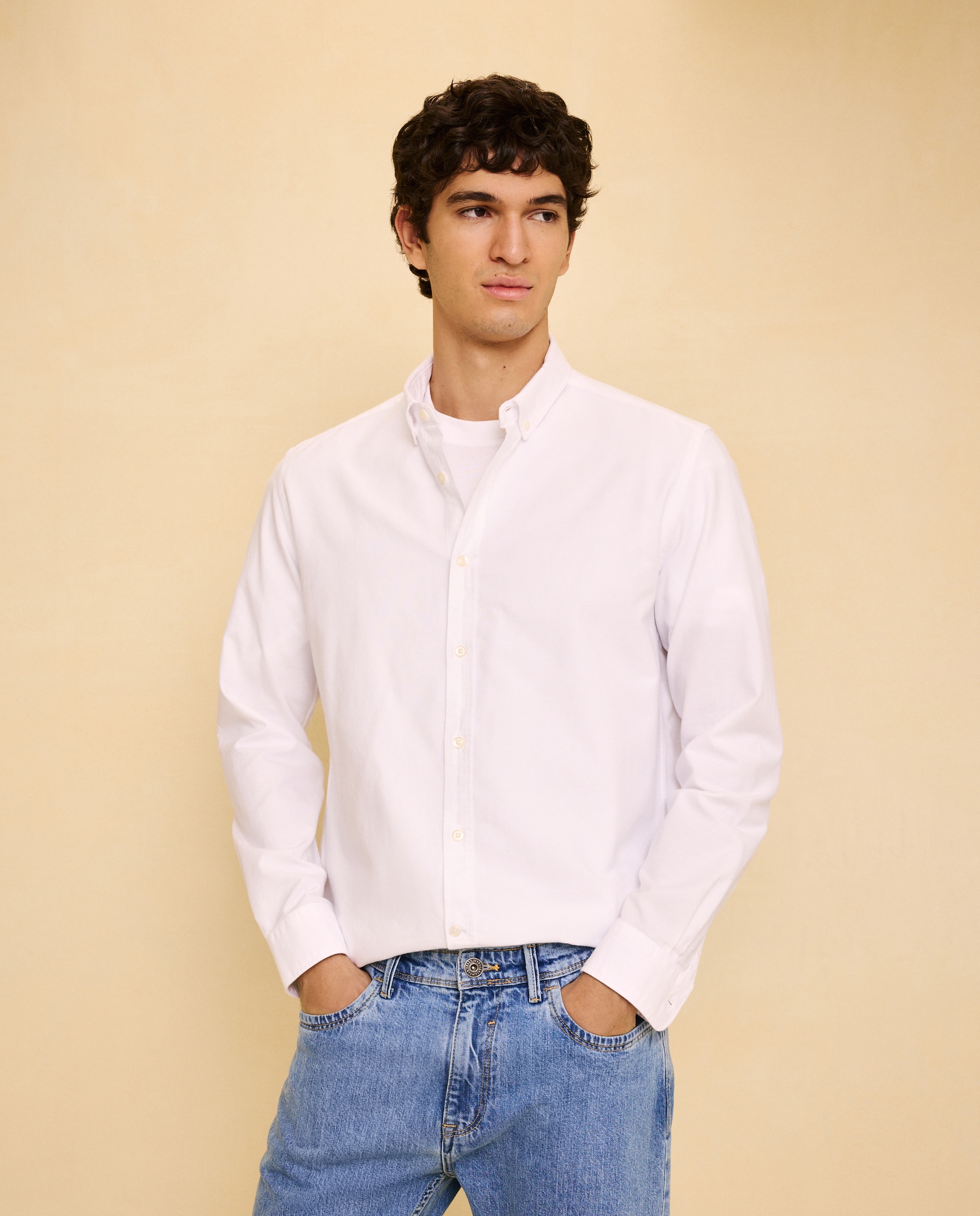 Camisa manga larga para hombre oxford lisa - Easy Wear - Blanco Blanco-1