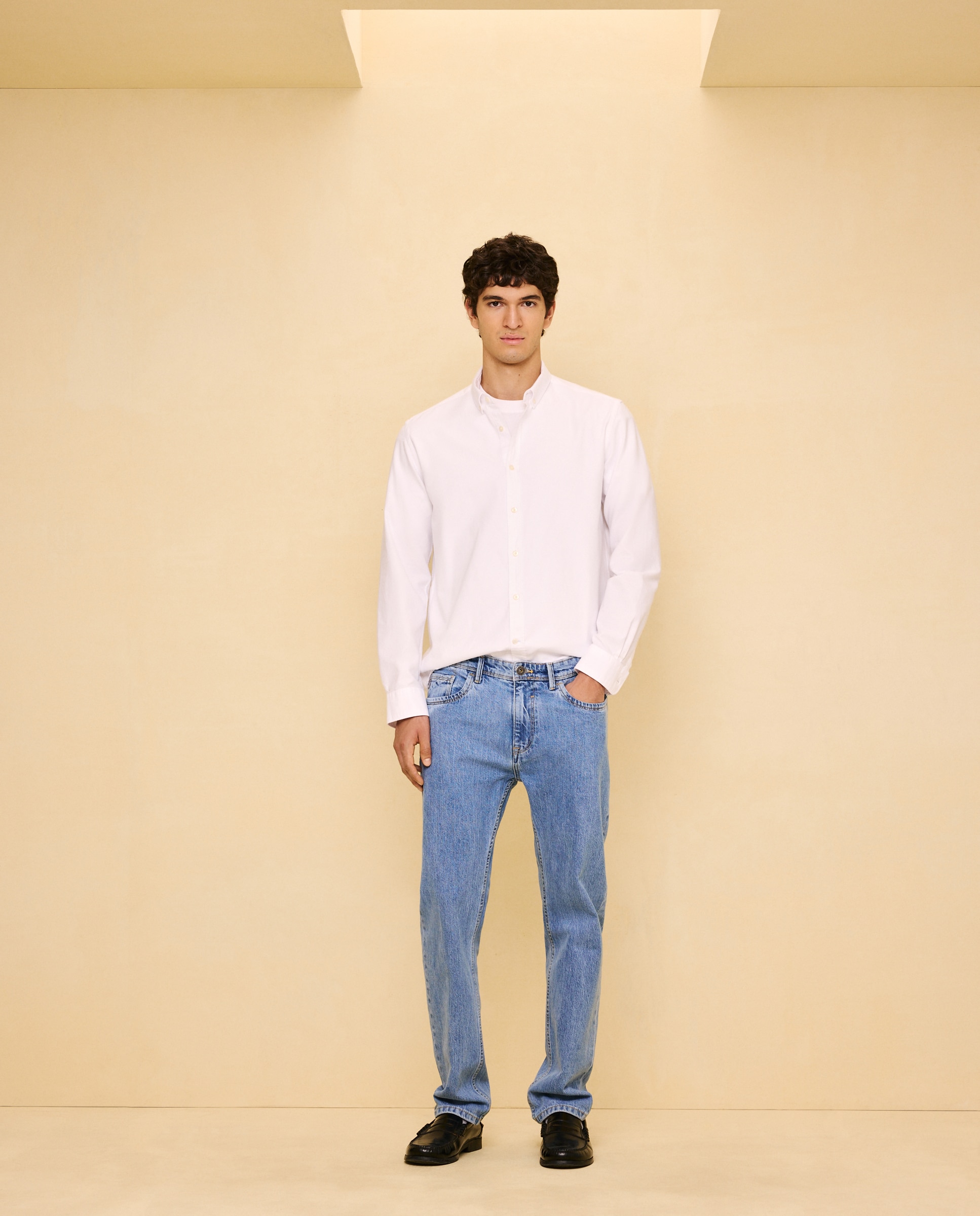 Camisa manga larga para hombre oxford lisa - Easy Wear - Blanco Blanco-2