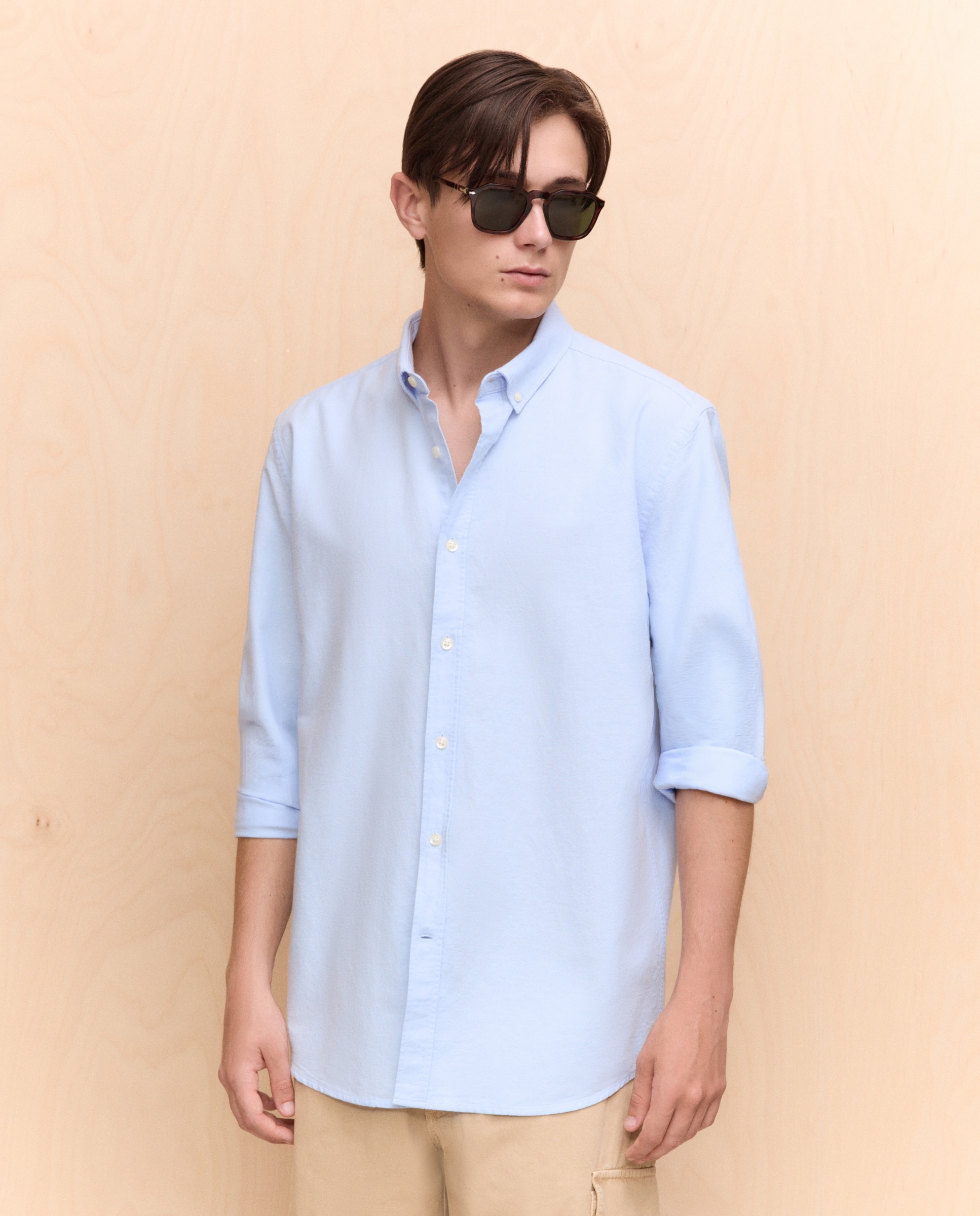 Easy Wear - Camisa manga larga para hombre oxford lisa.