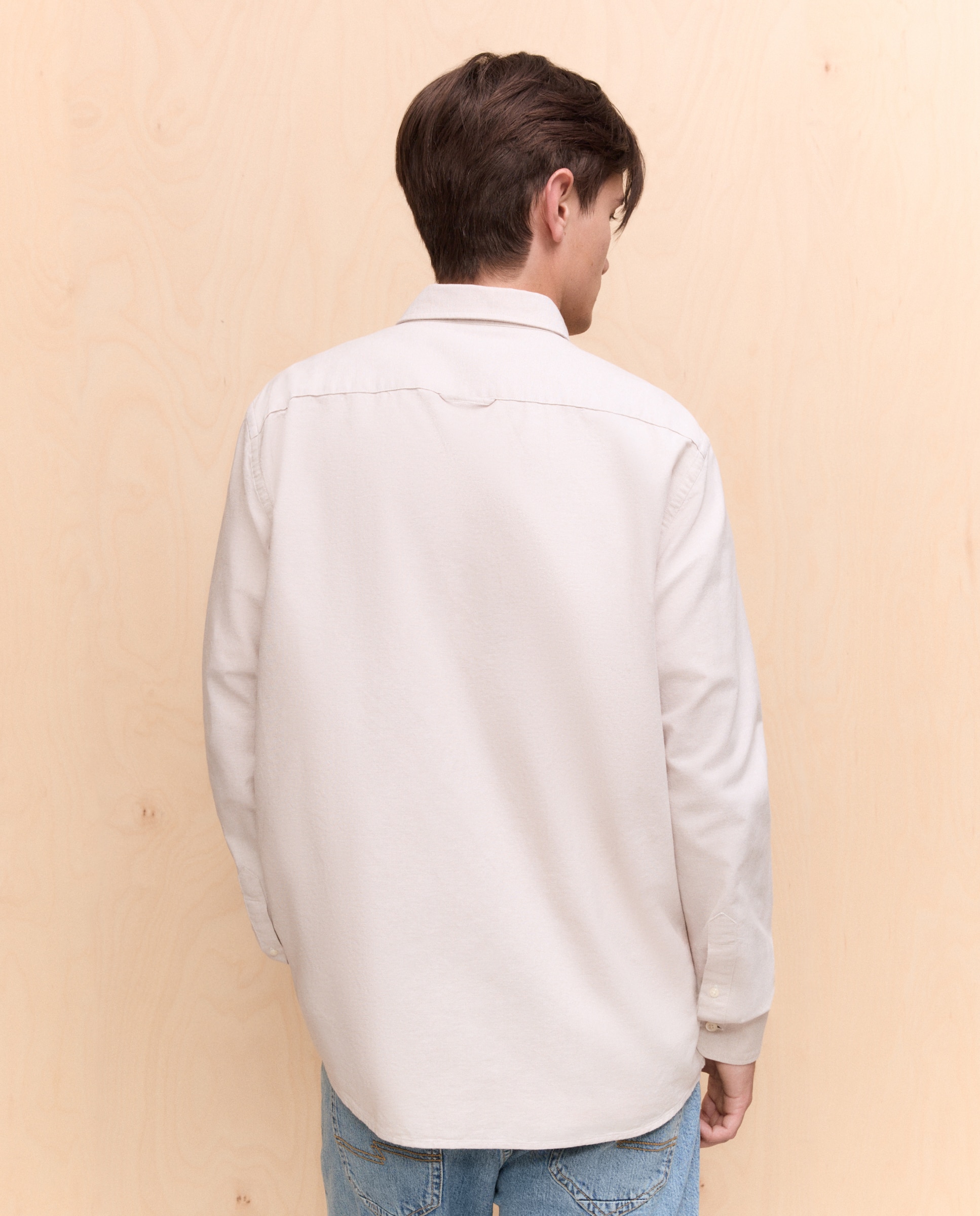 Camisa manga larga para hombre oxford lisa - Easy Wear - Beige Beige-3